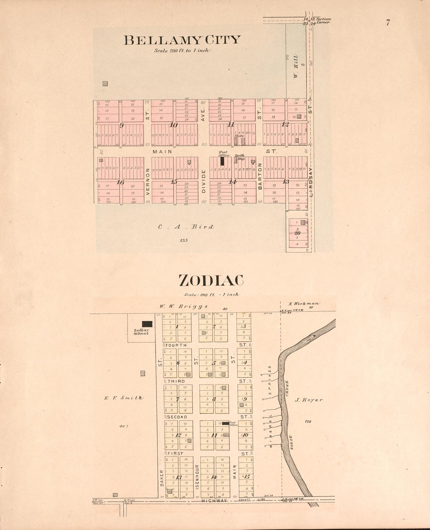 Bellamy City and Zodiac from Plat Book of Vernon County, Missouri : Compiled from County Records and Actual Surveys 1903 by Relic Map Company