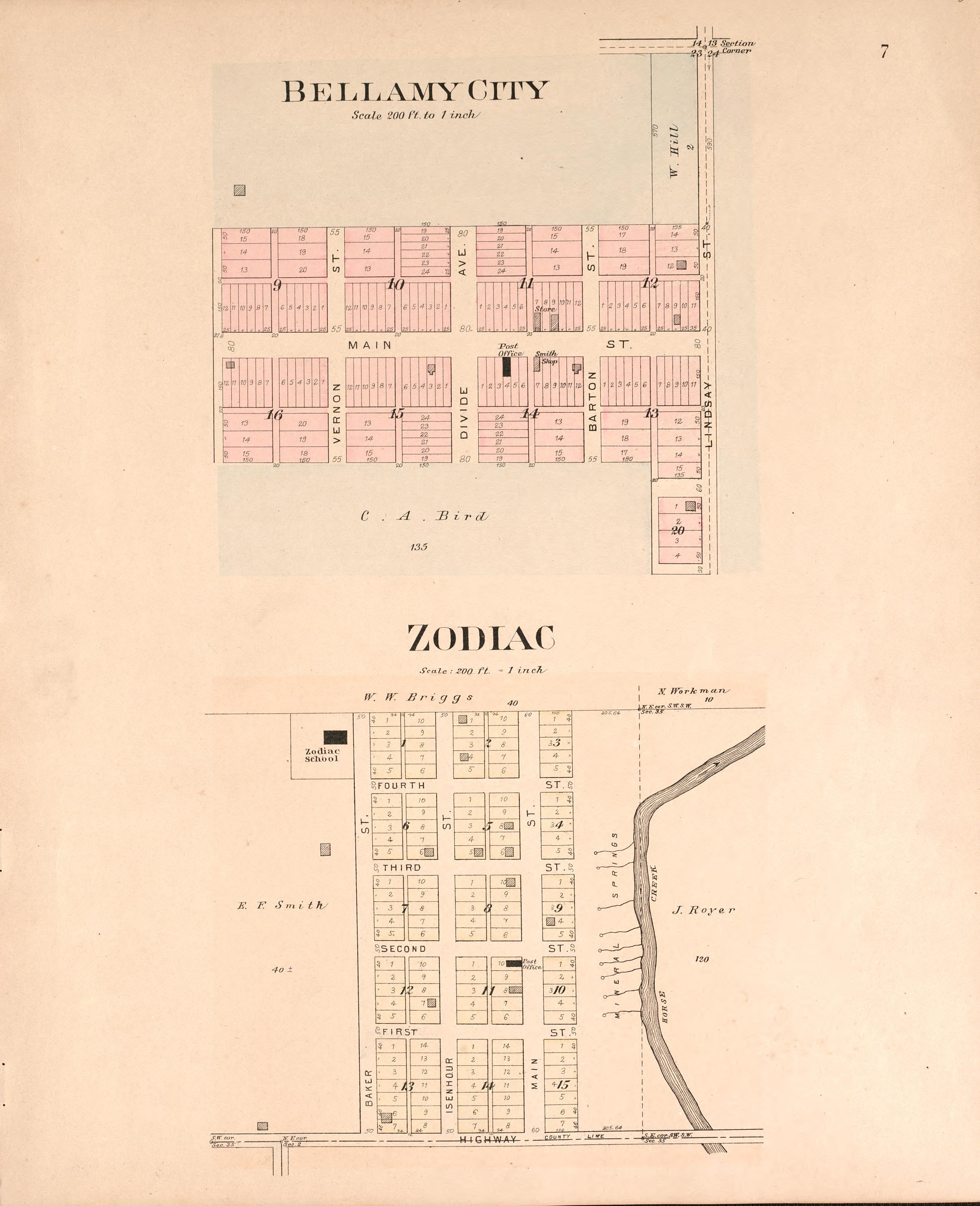 Bellamy City and Zodiac from Plat Book of Vernon County, Missouri : Compiled from County Records and Actual Surveys 1903 by Relic Map Company