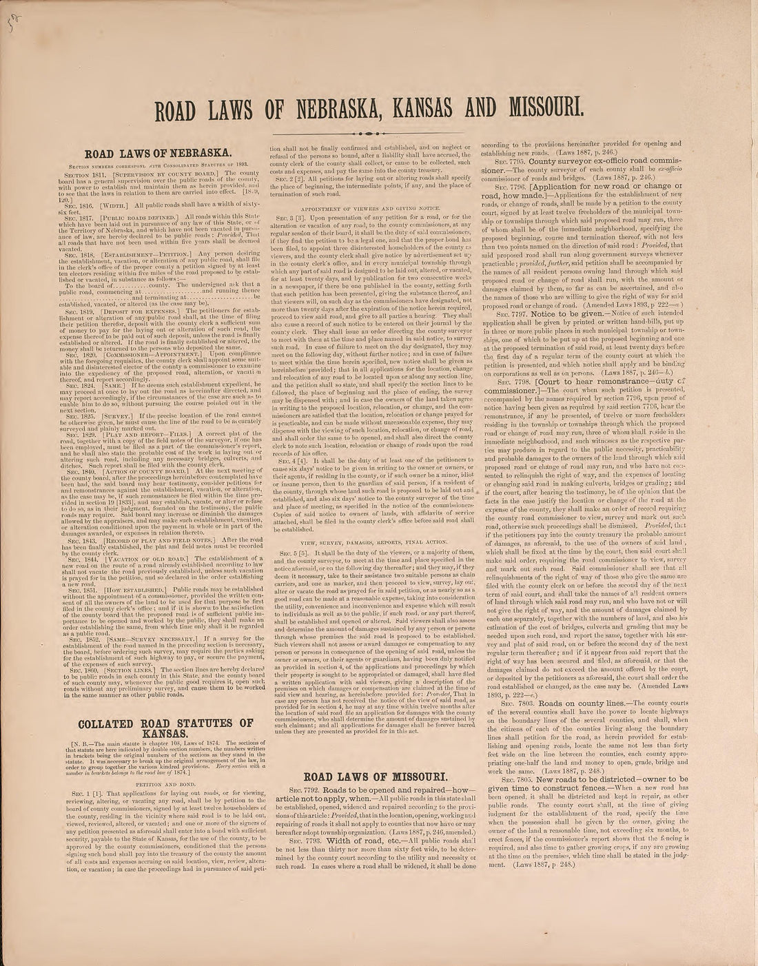 Road Laws of Nebraska, Kansas, and Missouri from Plat Book of Vernon County, Missouri : Compiled from County Records and Actual Surveys 1903 by Relic Map Company