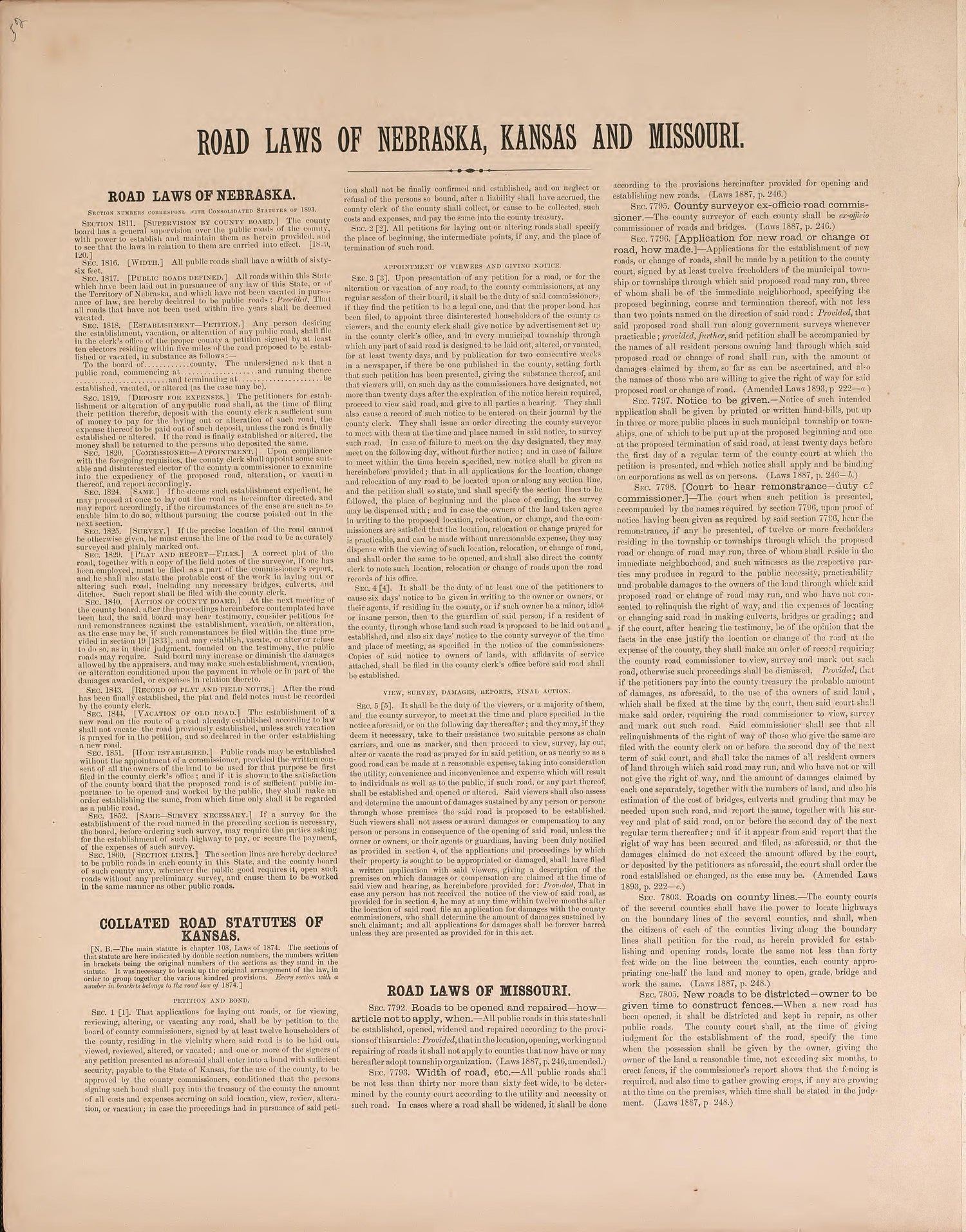 Road Laws of Nebraska, Kansas, and Missouri from Plat Book of Vernon County, Missouri : Compiled from County Records and Actual Surveys 1903 by Relic Map Company