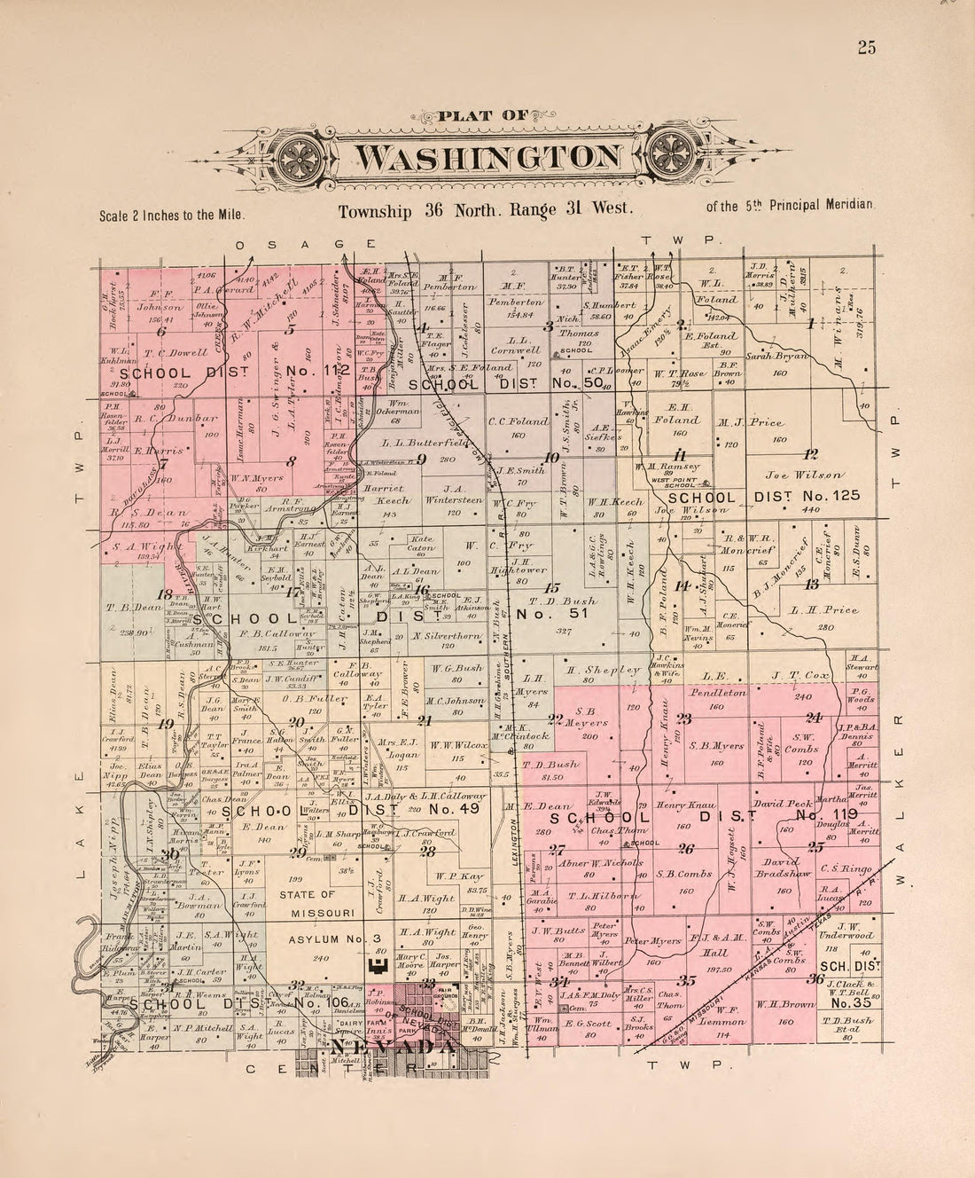 Washington from Plat Book of Vernon County, Missouri : Compiled from County Records and Actual Surveys 1903 by Relic Map Company
