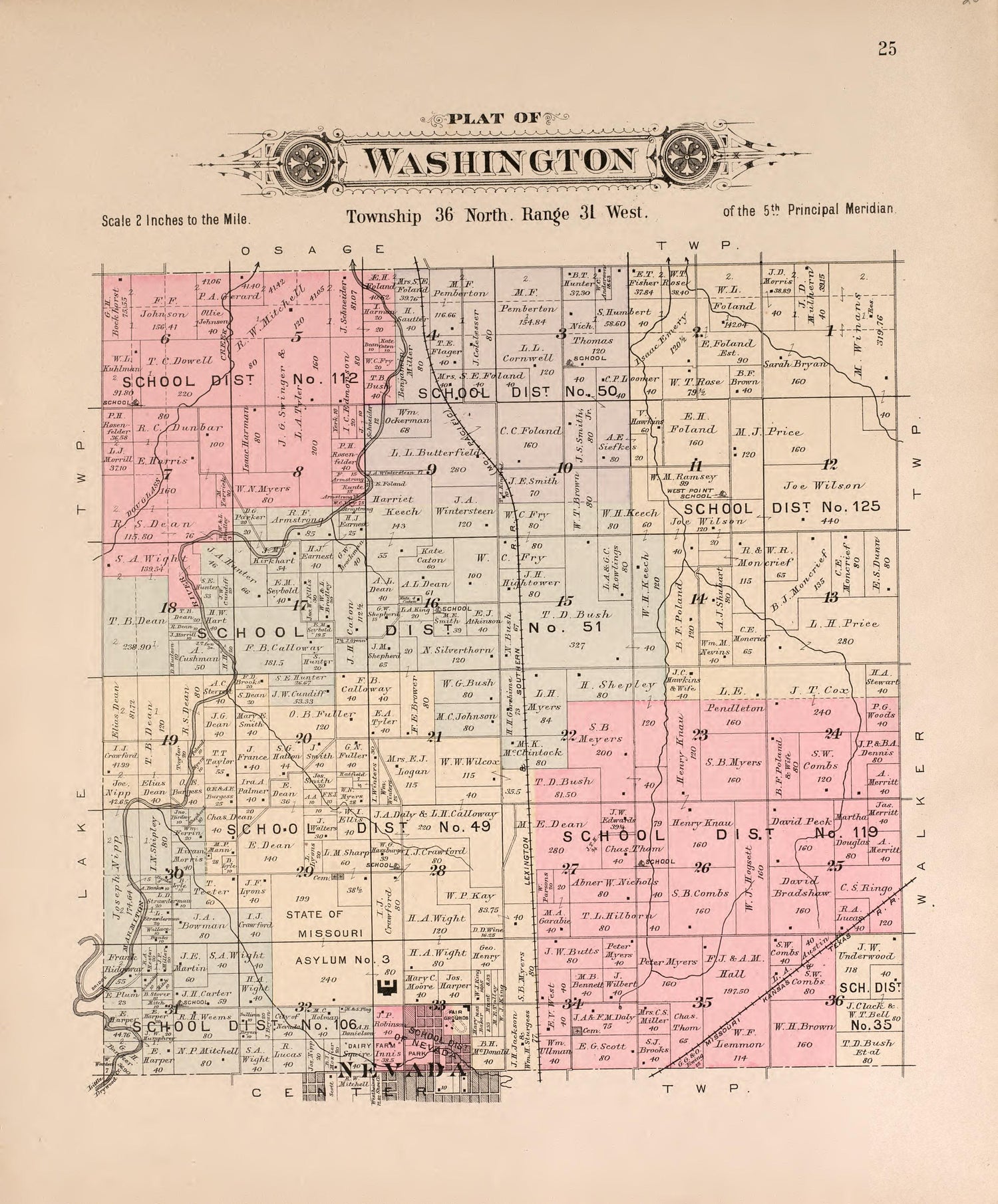 Washington from Plat Book of Vernon County, Missouri : Compiled from County Records and Actual Surveys 1903 by Relic Map Company