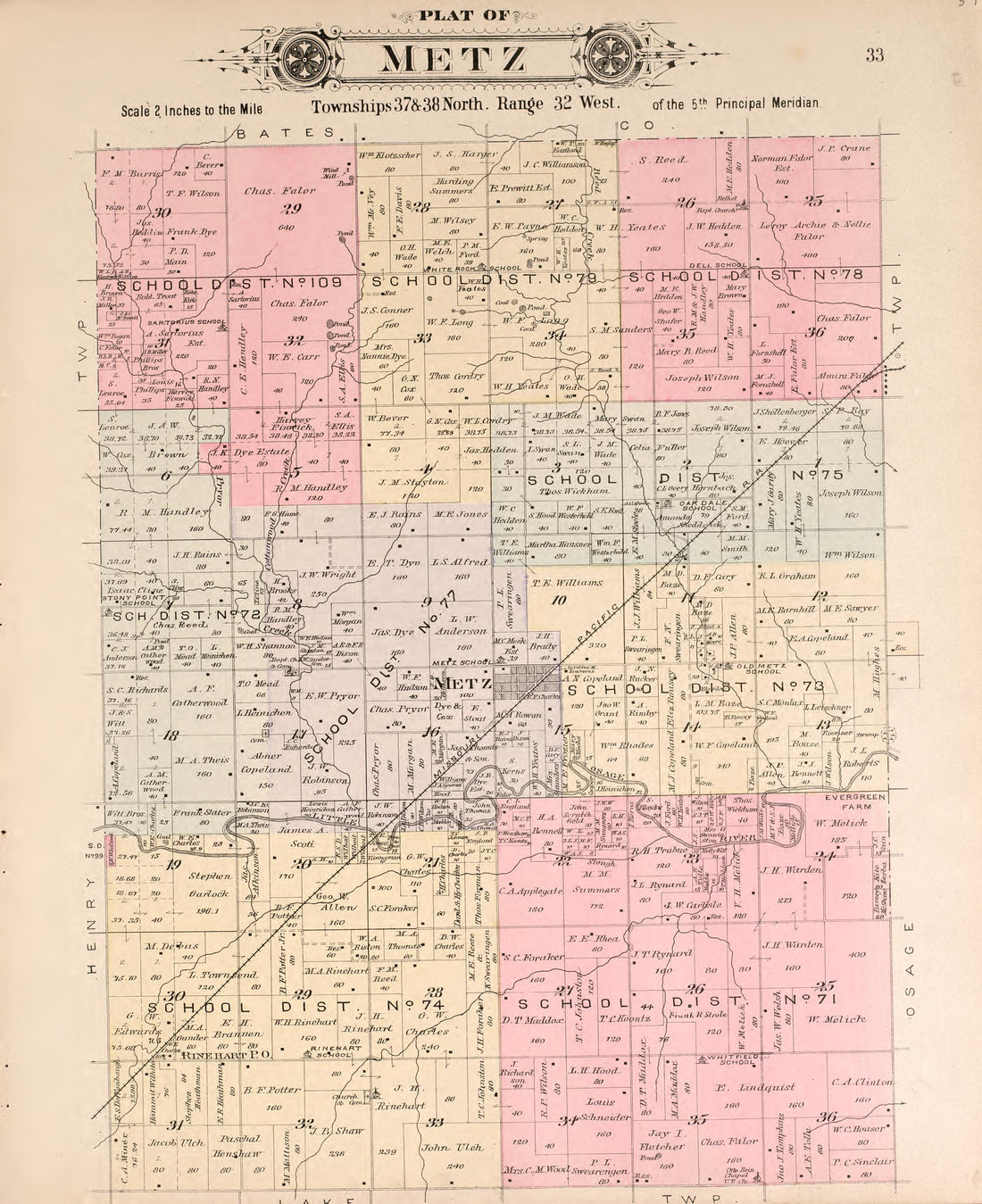 Metz from Plat Book of Vernon County, Missouri : Compiled from County Records and Actual Surveys 1903 by Relic Map Company