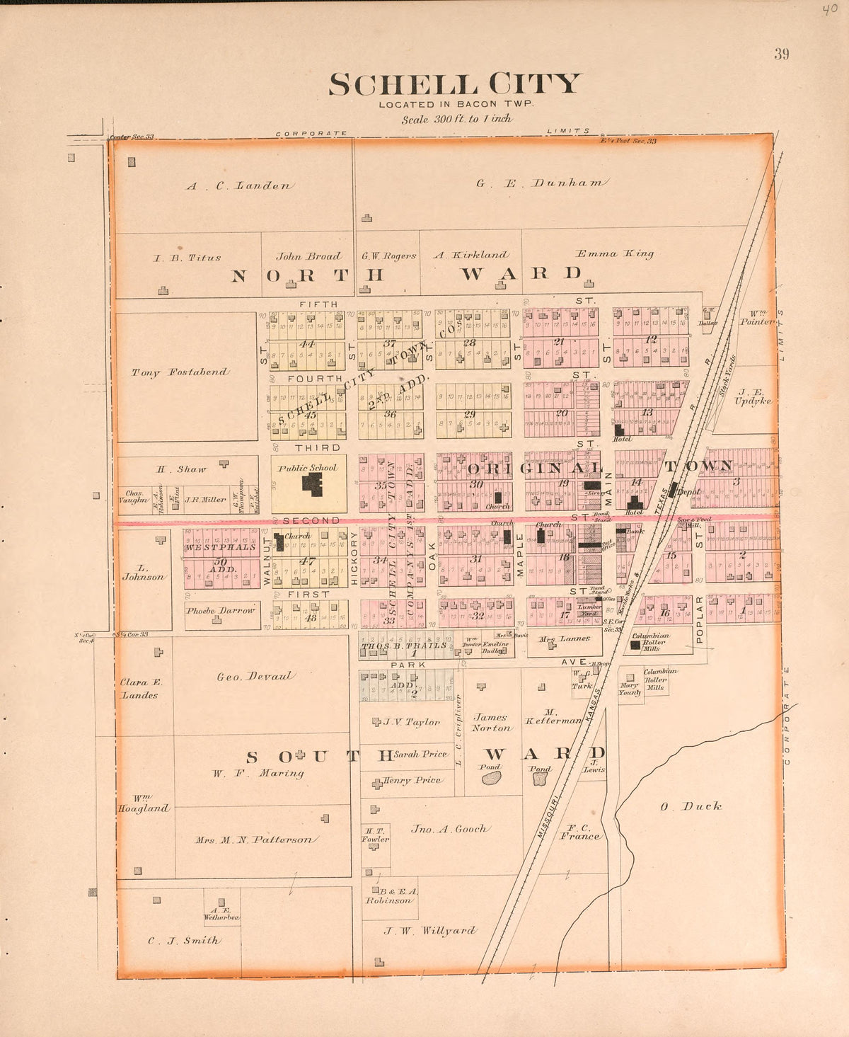 Schell City from Plat Book of Vernon County, Missouri : Compiled from County Records and Actual Surveys 1903 by Relic Map Company