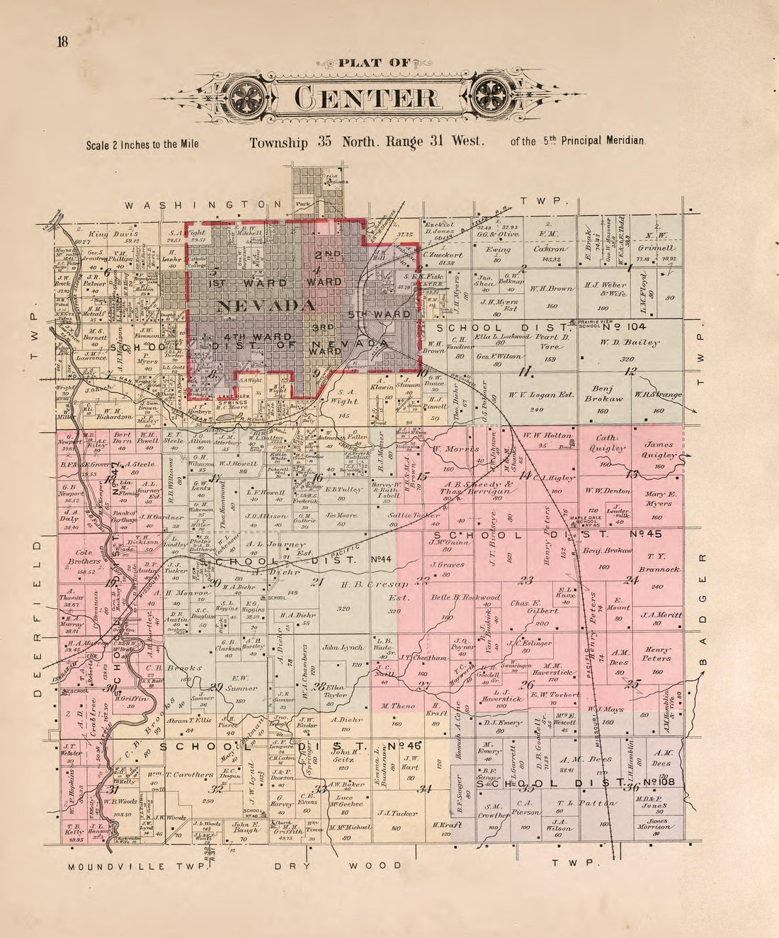 Center from Plat Book of Vernon County, Missouri : Compiled from County Records and Actual Surveys 1903 by Relic Map Company