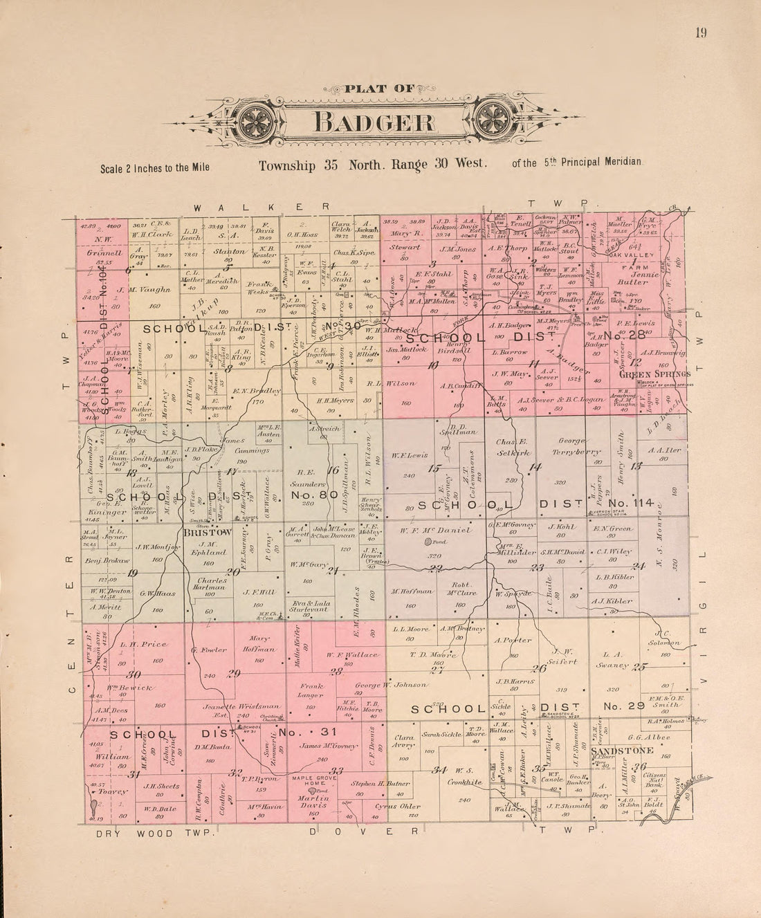 Badger from Plat Book of Vernon County, Missouri : Compiled from County Records and Actual Surveys 1903 by Relic Map Company