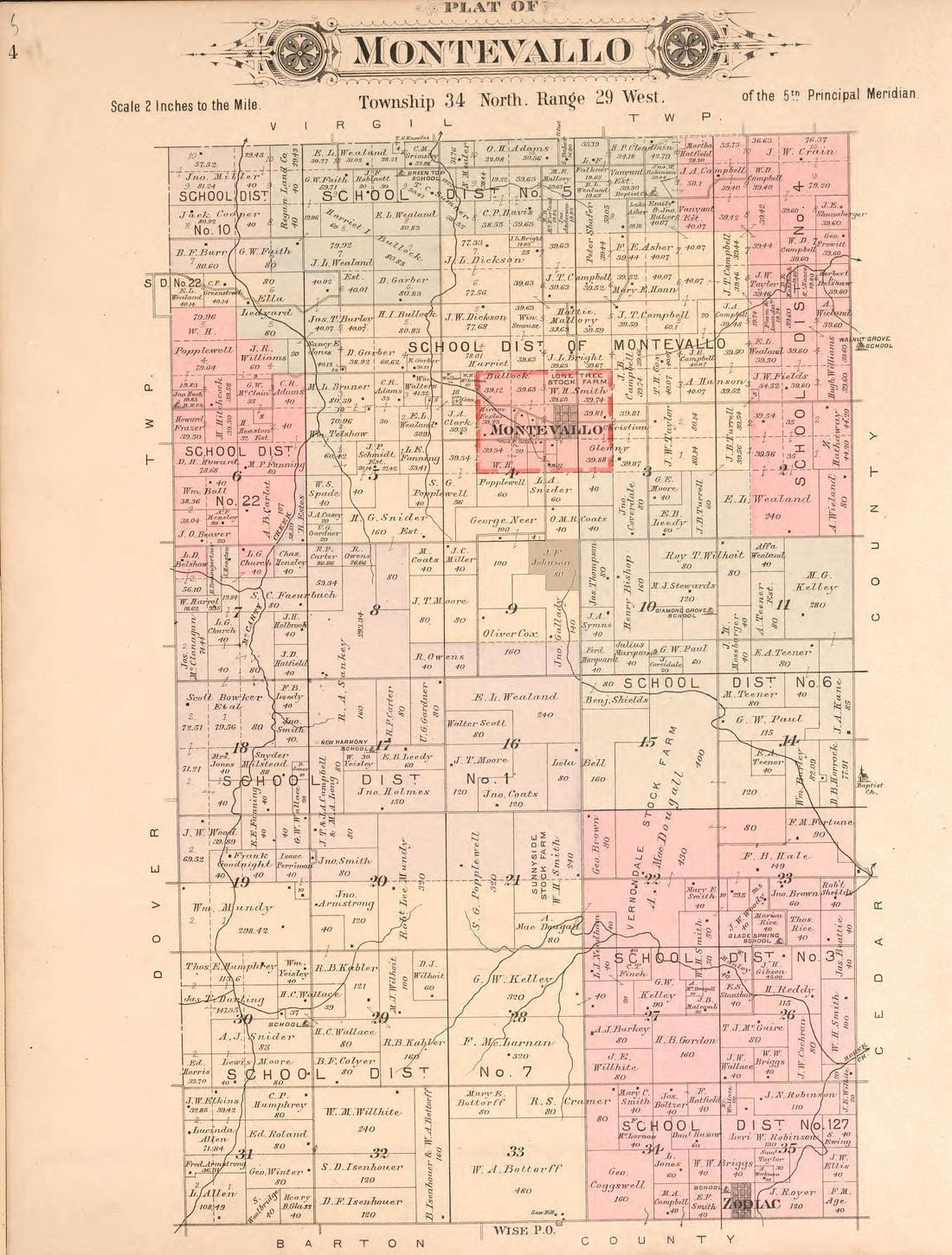 Montevallo from Plat Book of Vernon County, Missouri : Compiled from County Records and Actual Surveys 1903 by Relic Map Company