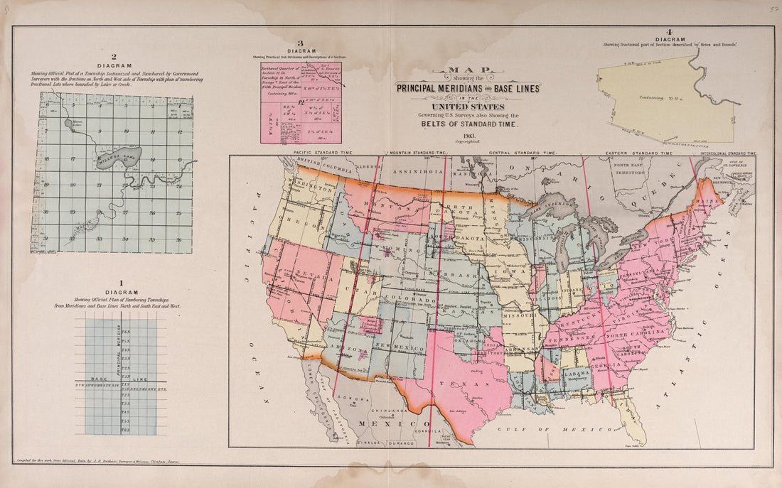 Map Showing the Principal Meridians &amp; Base Lines In the United States from Plat Book of Jackson County, Missouri : Compiled from County Records and Actual Surveys 1904 by Relic Map Company