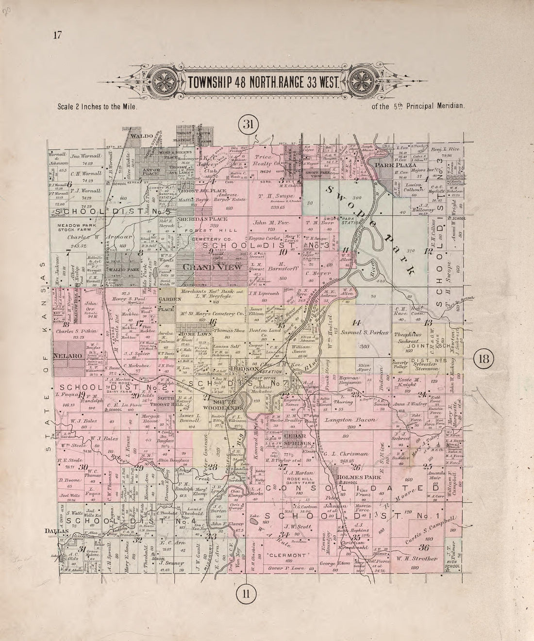 Township 48 North Range 33 East from Plat Book of Jackson County, Missouri : Compiled from County Records and Actual Surveys 1904 by Relic Map Company