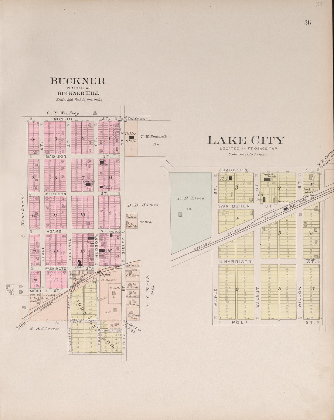 Buckner &amp; Lake City from Plat Book of Jackson County, Missouri : Compiled from County Records and Actual Surveys 1904 by Relic Map Company