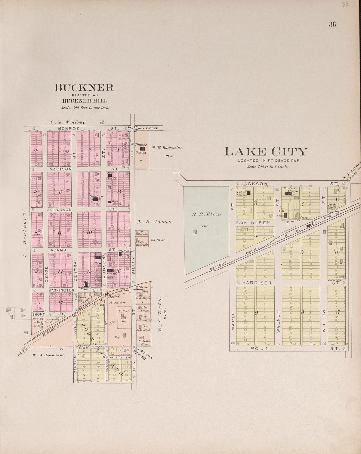 Buckner &amp; Lake City from Plat Book of Jackson County, Missouri : Compiled from County Records and Actual Surveys 1904 by Relic Map Company