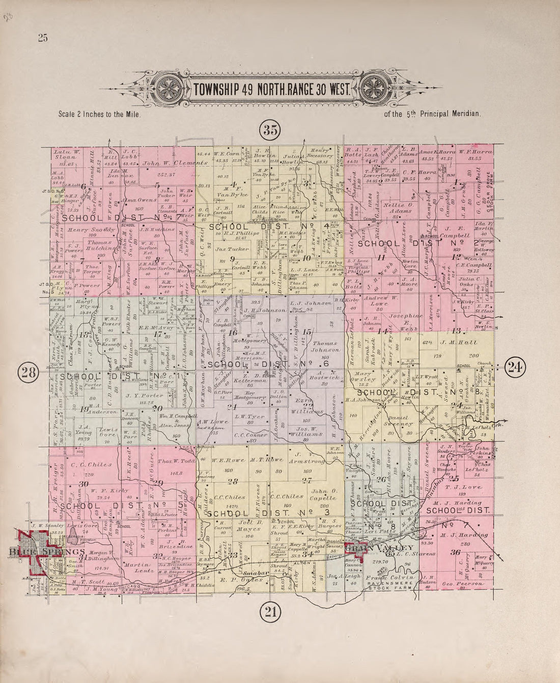 Township 49 North Range 30 West from Plat Book of Jackson County, Missouri : Compiled from County Records and Actual Surveys 1904 by Relic Map Company