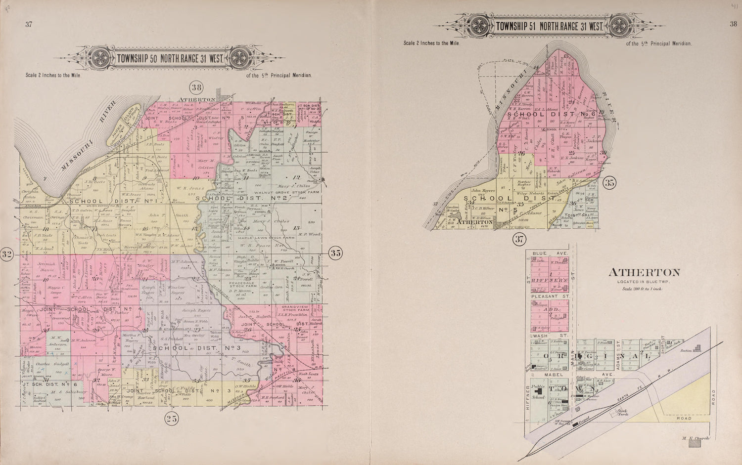Twp 50 North Range 31 West, Twp 51 North Range 31 West, Atherton from Plat Book of Jackson County, Missouri : Compiled from County Records and Actual Surveys 1904 by Relic Map Company