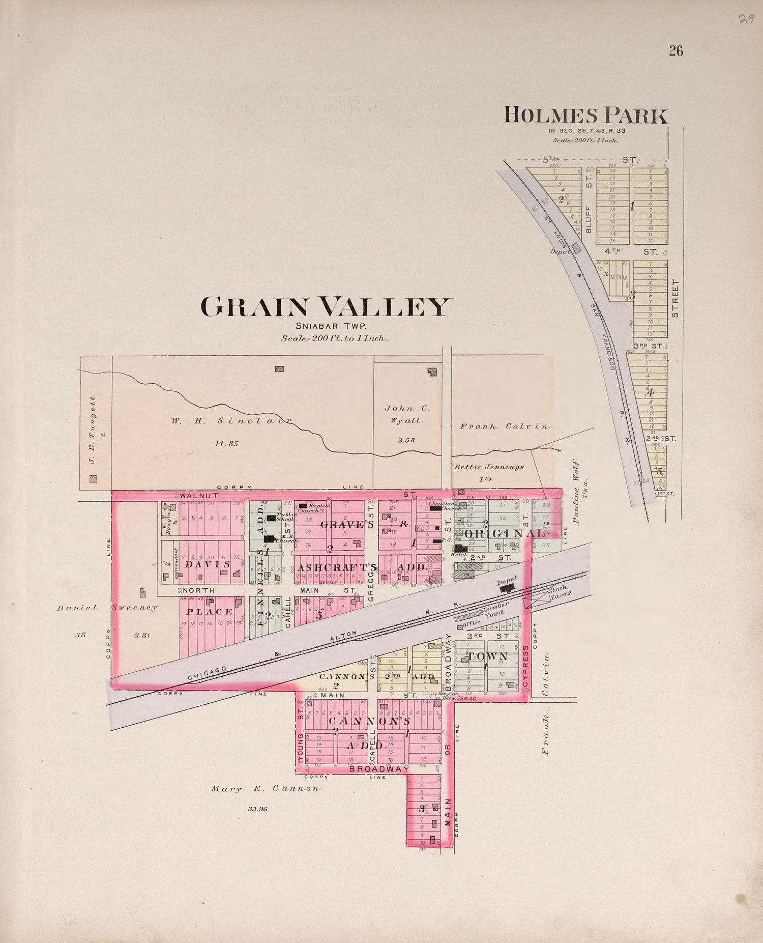 Grain Valley &amp; Holmes Park from Plat Book of Jackson County, Missouri : Compiled from County Records and Actual Surveys 1904 by Relic Map Company