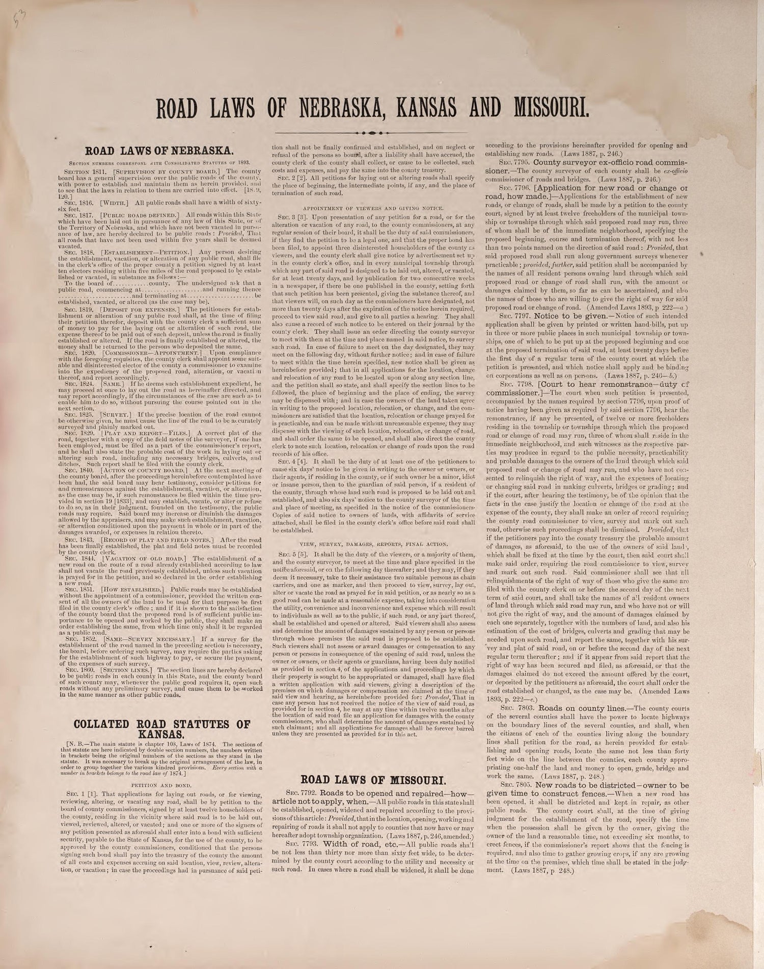Road Laws of NE, KS, &amp; MO from Plat Book of Jackson County, Missouri : Compiled from County Records and Actual Surveys 1904 by Relic Map Company