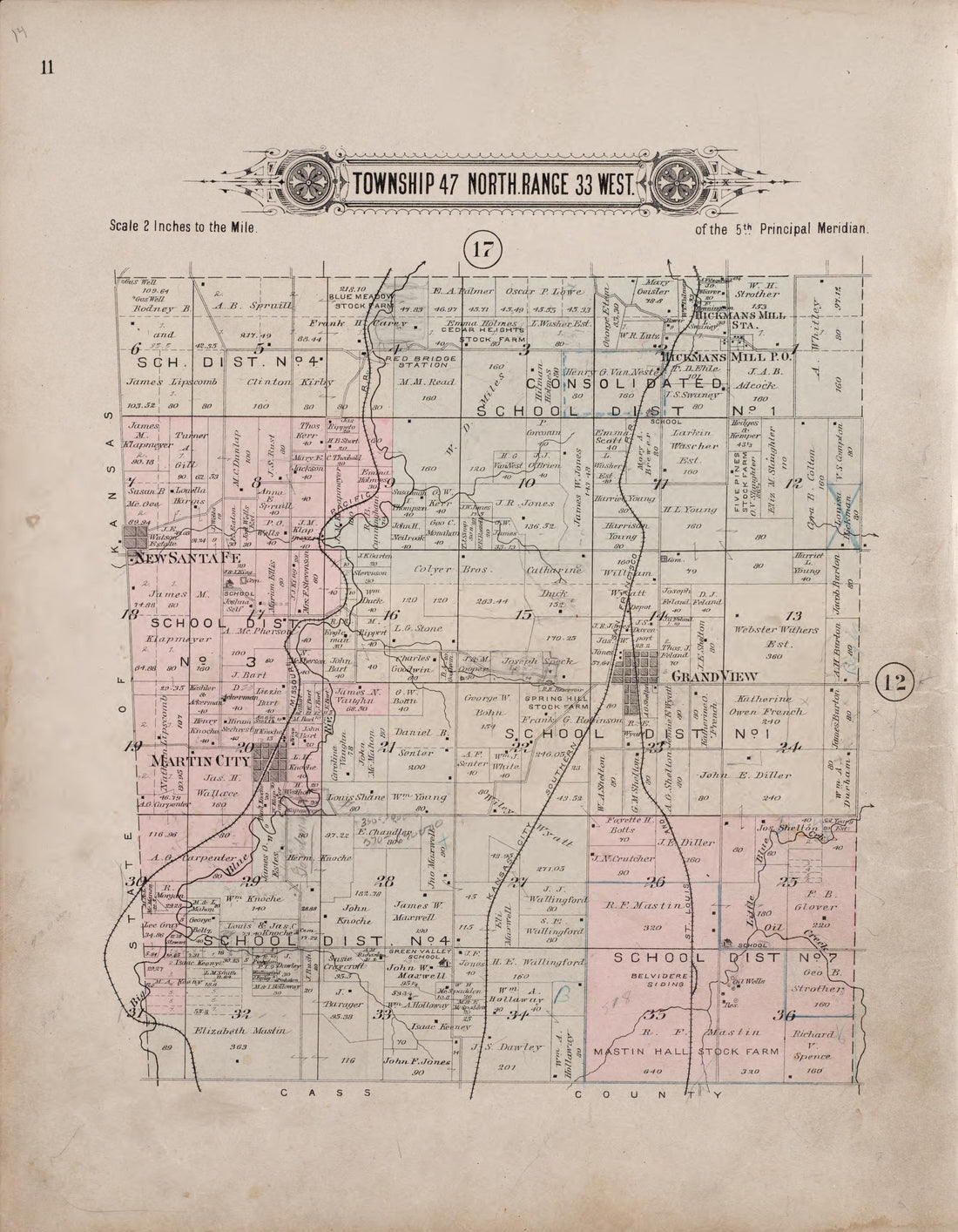 Township 47 North Range 33 West from Plat Book of Jackson County, Missouri : Compiled from County Records and Actual Surveys 1904 by Relic Map Company