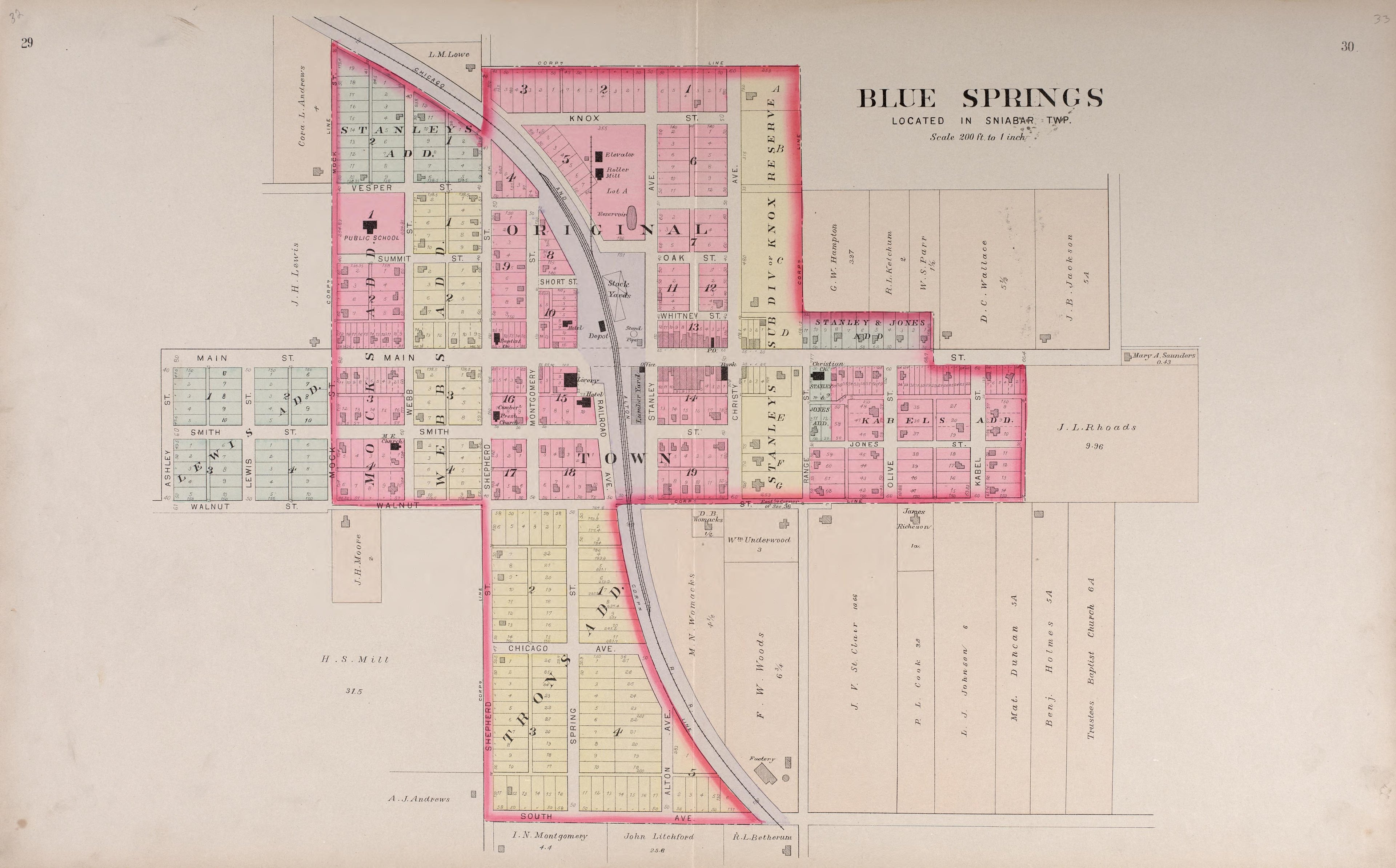 Blue Springs from Plat Book of Jackson County, Missouri : Compiled from County Records and Actual Surveys 1904 by Relic Map Company