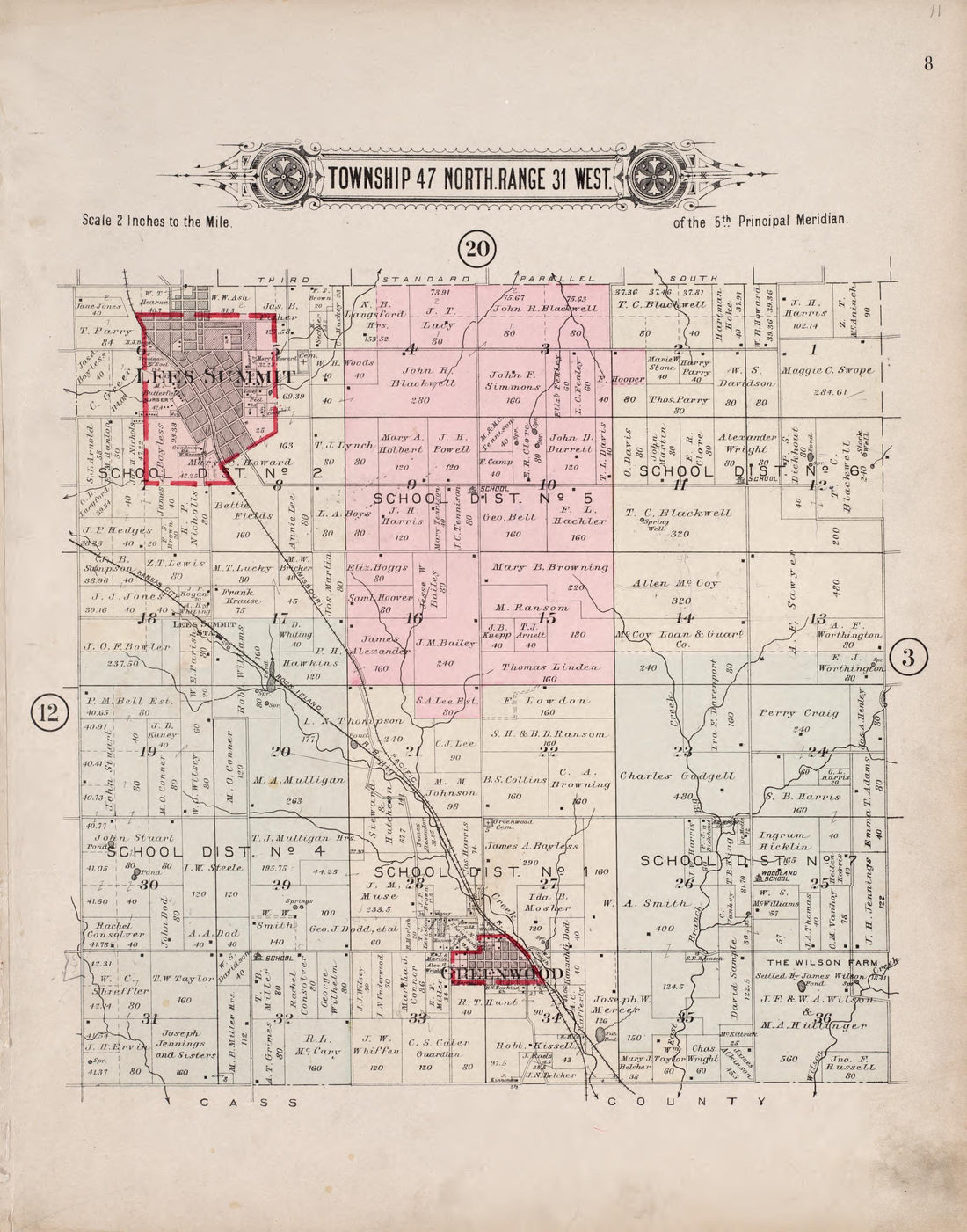 Township 47 North Range 31 West from Plat Book of Jackson County, Missouri : Compiled from County Records and Actual Surveys 1904 by Relic Map Company
