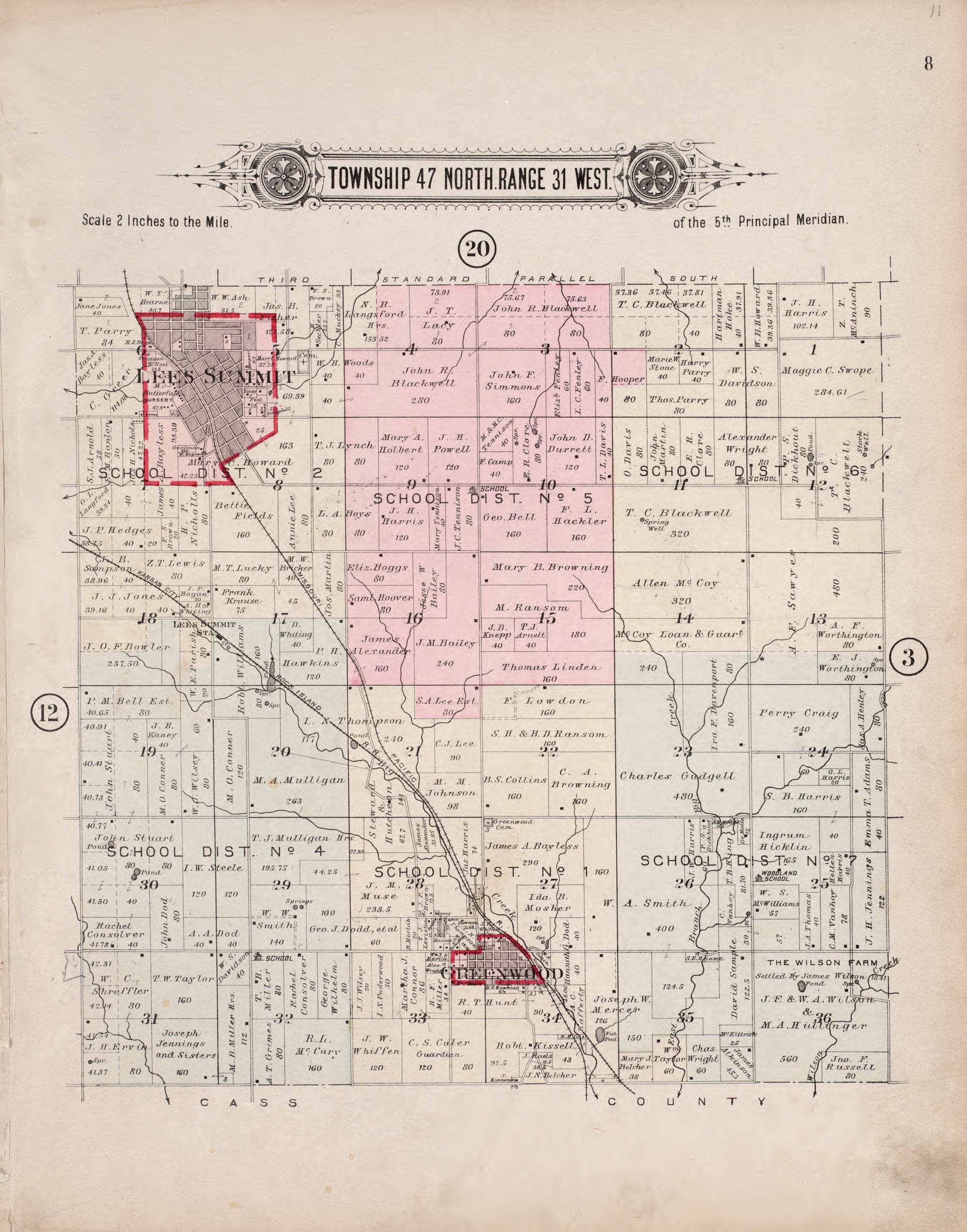 Township 47 North Range 31 West from Plat Book of Jackson County, Missouri : Compiled from County Records and Actual Surveys 1904 by Relic Map Company