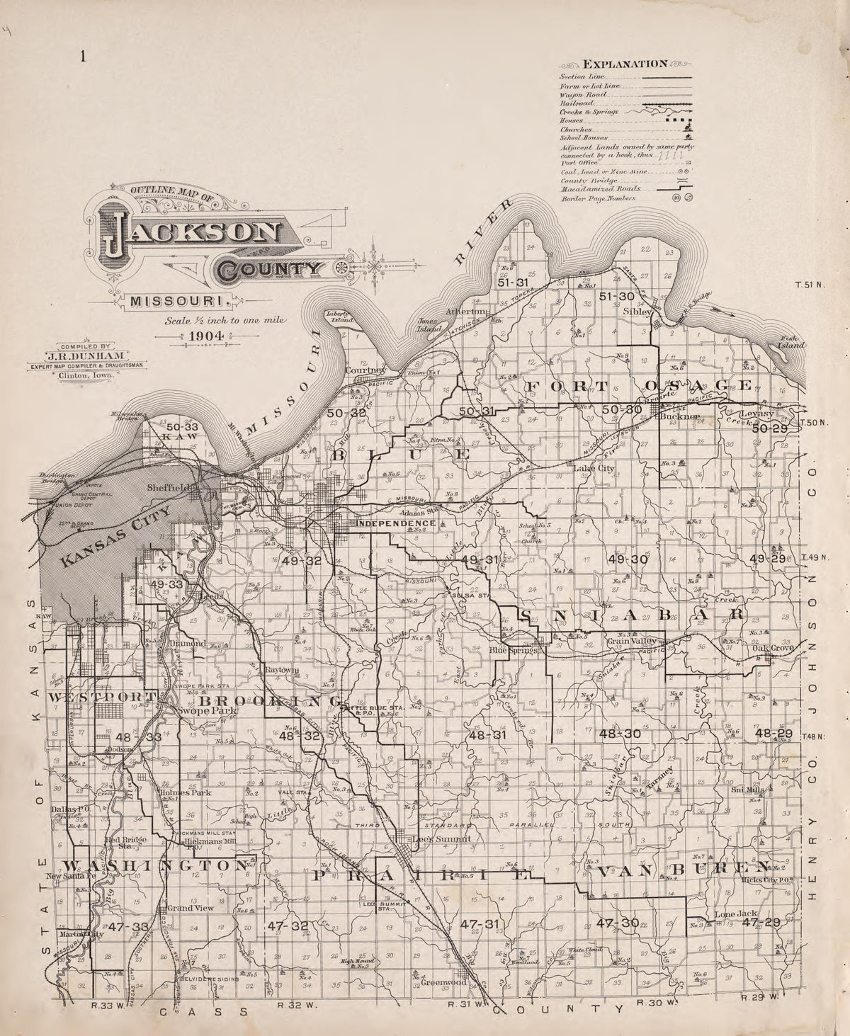 Outline Map of Jackson County from Plat Book of Jackson County, Missouri : Compiled from County Records and Actual Surveys 1904 by Relic Map Company
