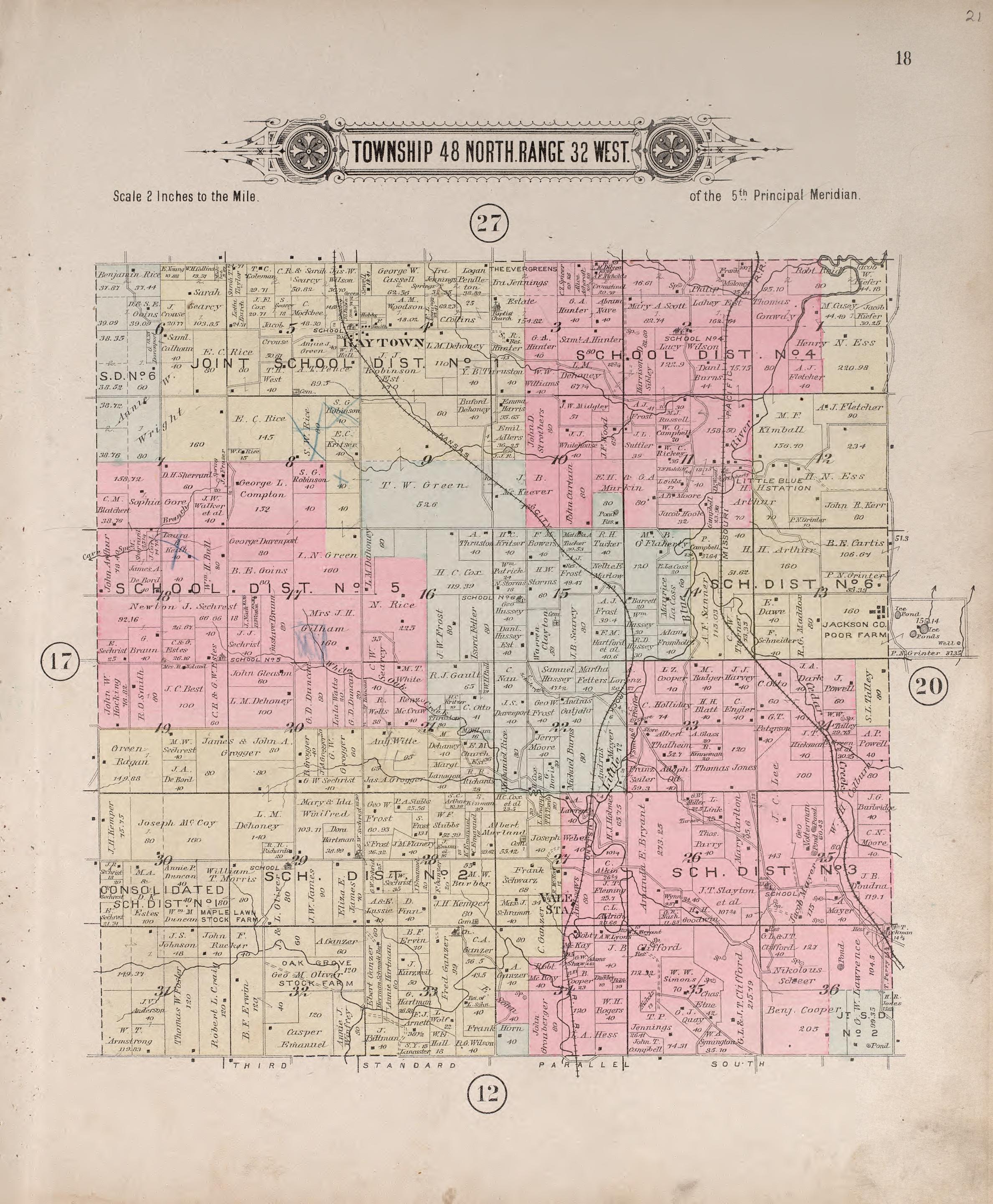 Township 48 North Range 32 West from Plat Book of Jackson County, Missouri : Compiled from County Records and Actual Surveys 1904 by Relic Map Company