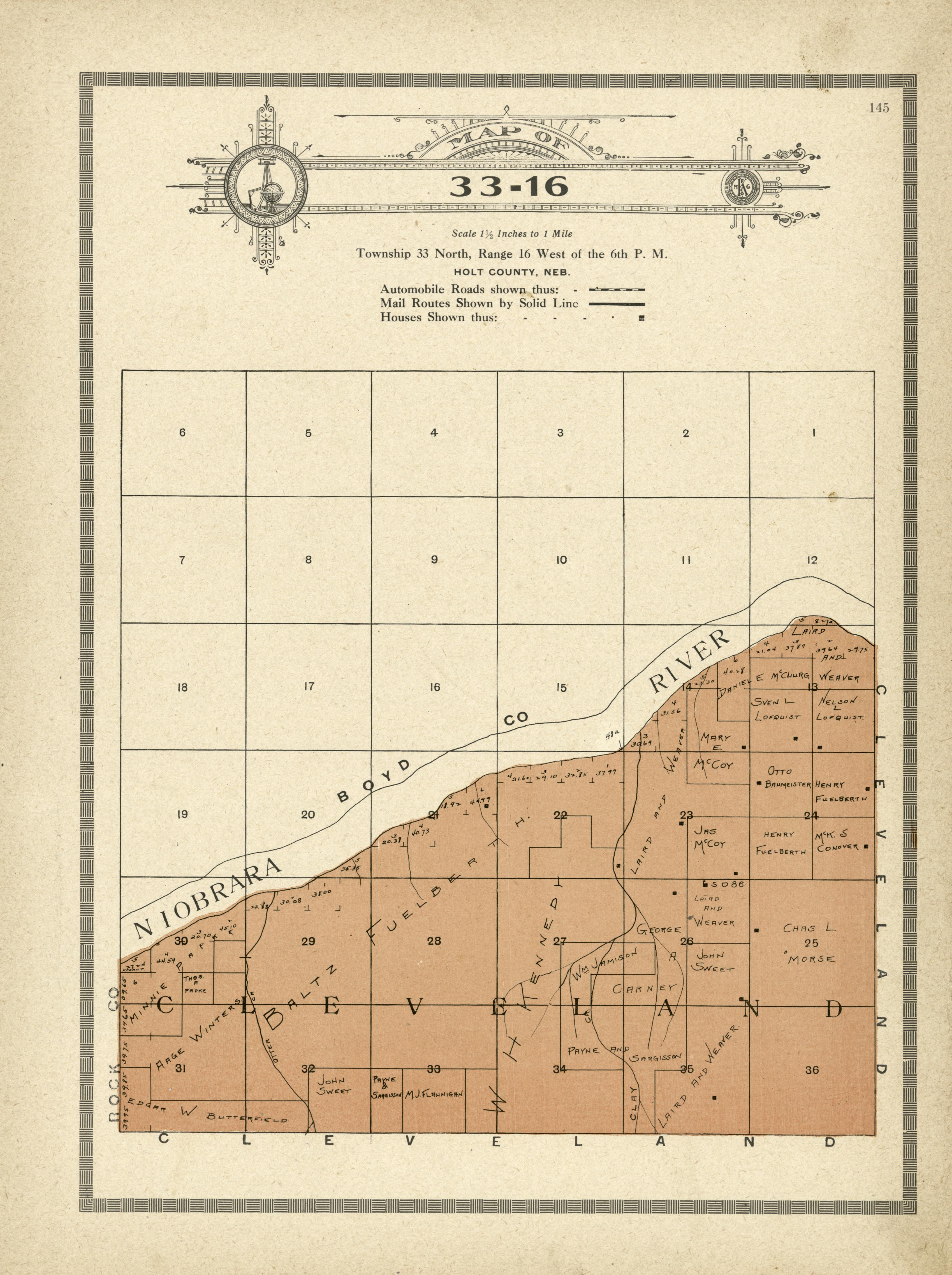 Map of 33-16 from Atlas and Plat Book of Holt County, Nebraska : Containing Outline Map of the County, Plats of All the Townships With Owners&