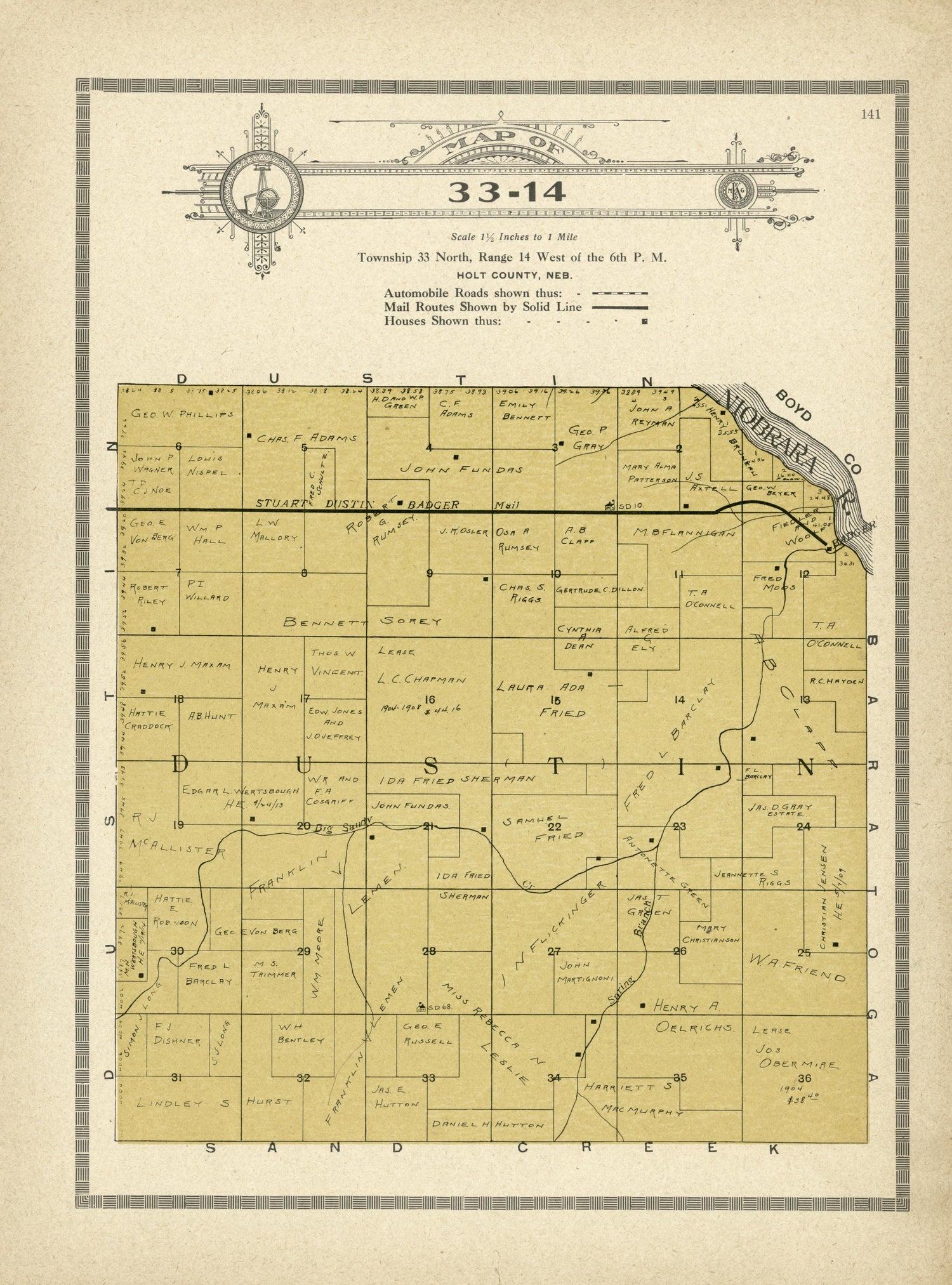 Map of 33-14 from Atlas and Plat Book of Holt County, Nebraska : Containing Outline Map of the County, Plats of All the Townships With Owners&
