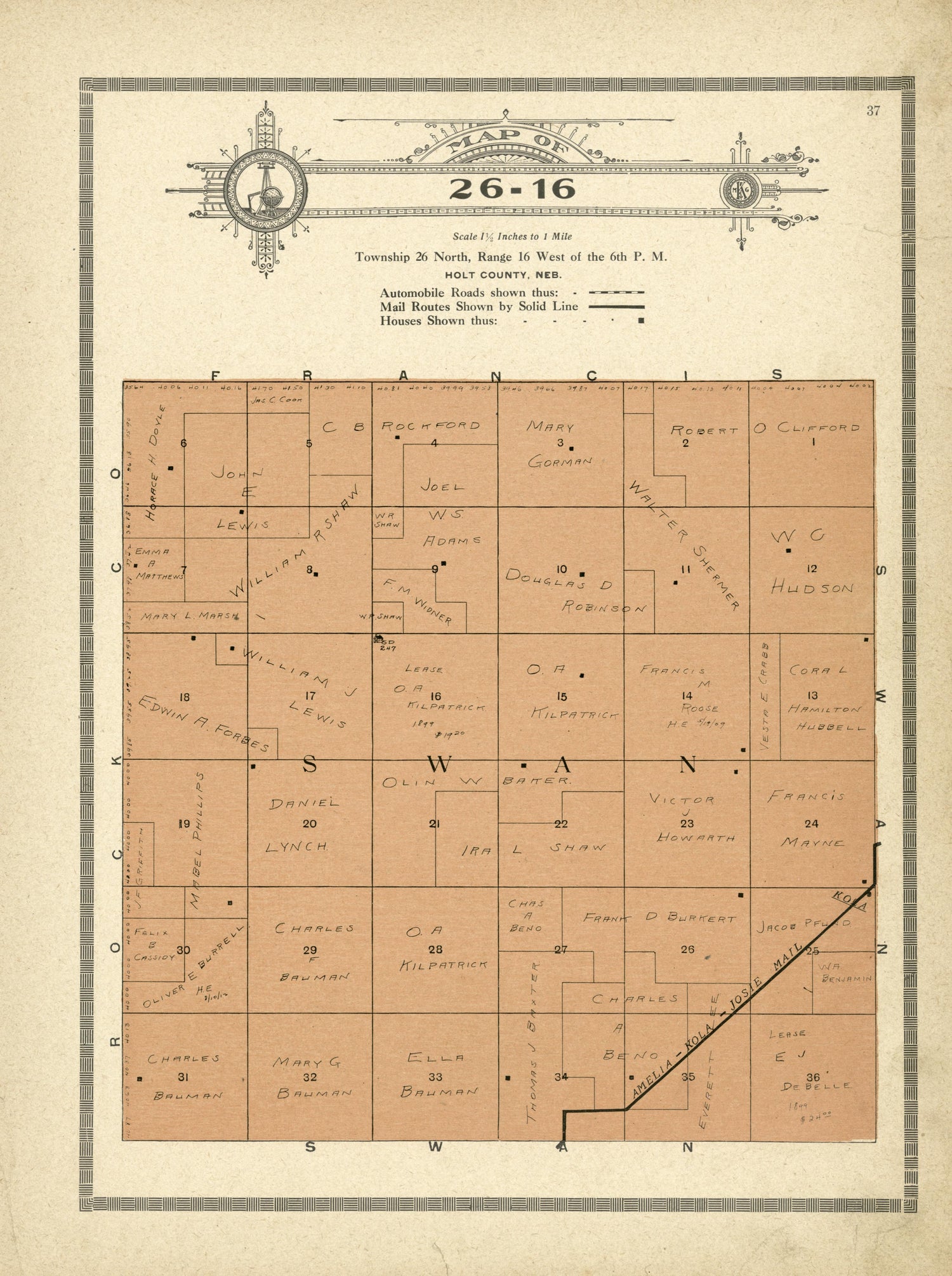 Map of 26-16 from Atlas and Plat Book of Holt County, Nebraska : Containing Outline Map of the County, Plats of All the Townships With Owners&