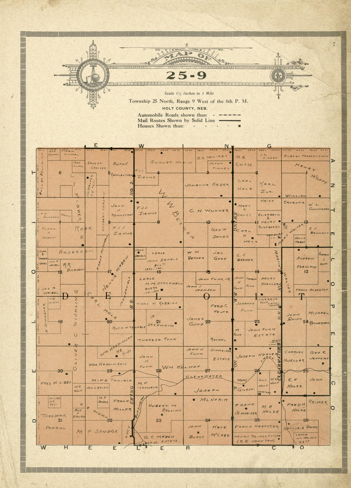 Map of 25-9 from Atlas and Plat Book of Holt County, Nebraska : Containing Outline Map of the County, Plats of All the Townships With Owners&