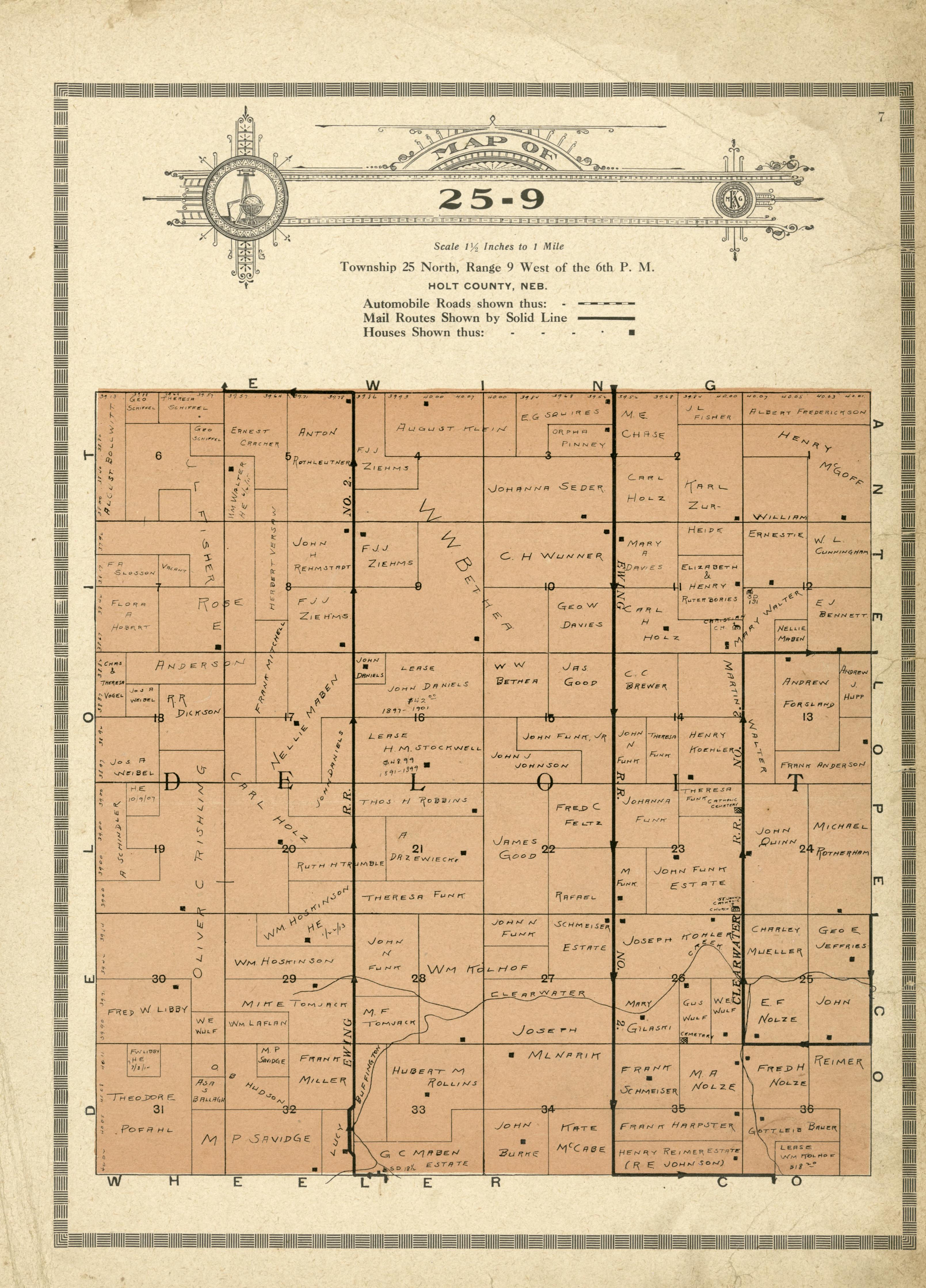 Map of 25-9 from Atlas and Plat Book of Holt County, Nebraska : Containing Outline Map of the County, Plats of All the Townships With Owners&