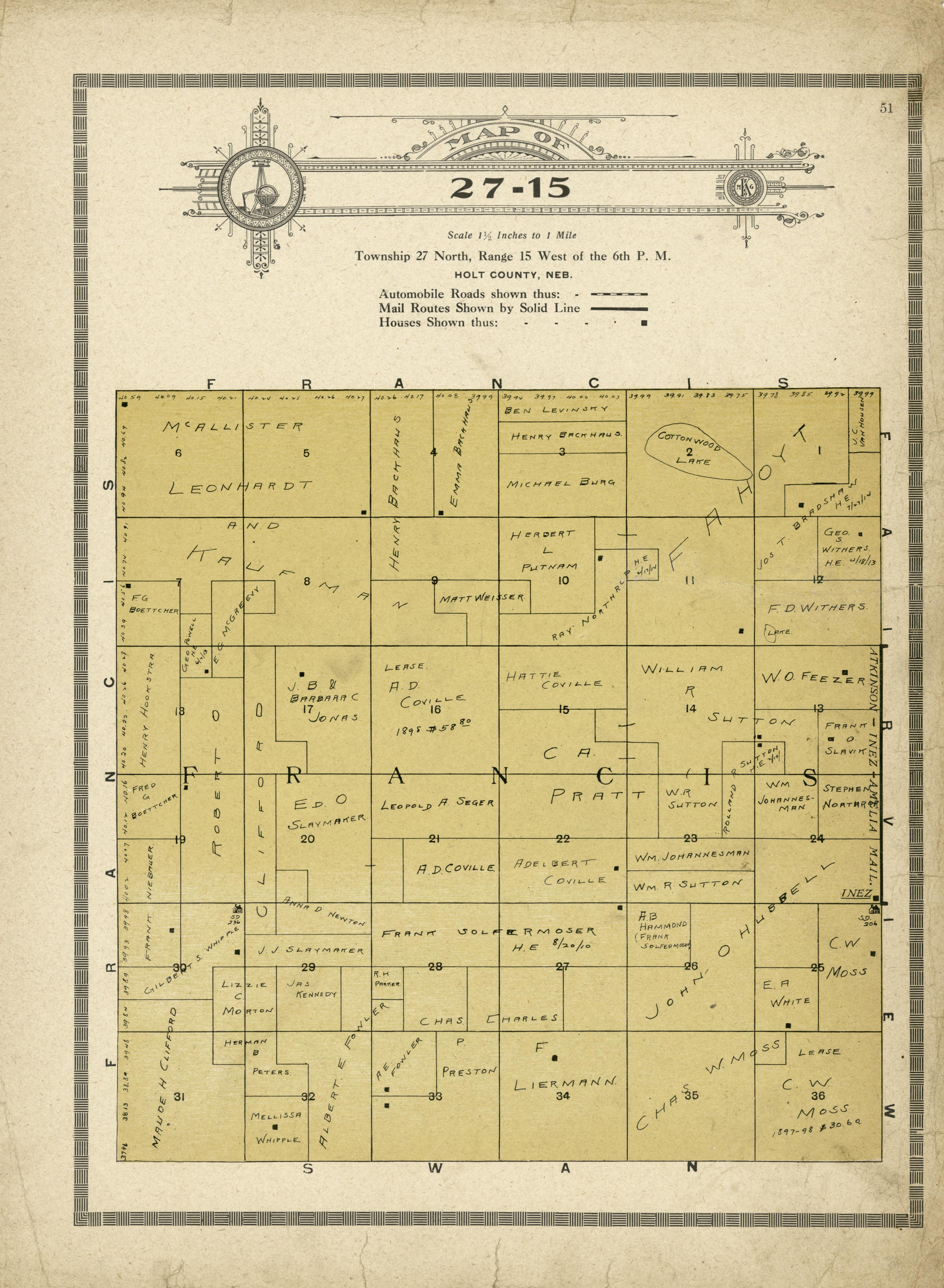 Map of 27-15 from Atlas and Plat Book of Holt County, Nebraska : Containing Outline Map of the County, Plats of All the Townships With Owners&