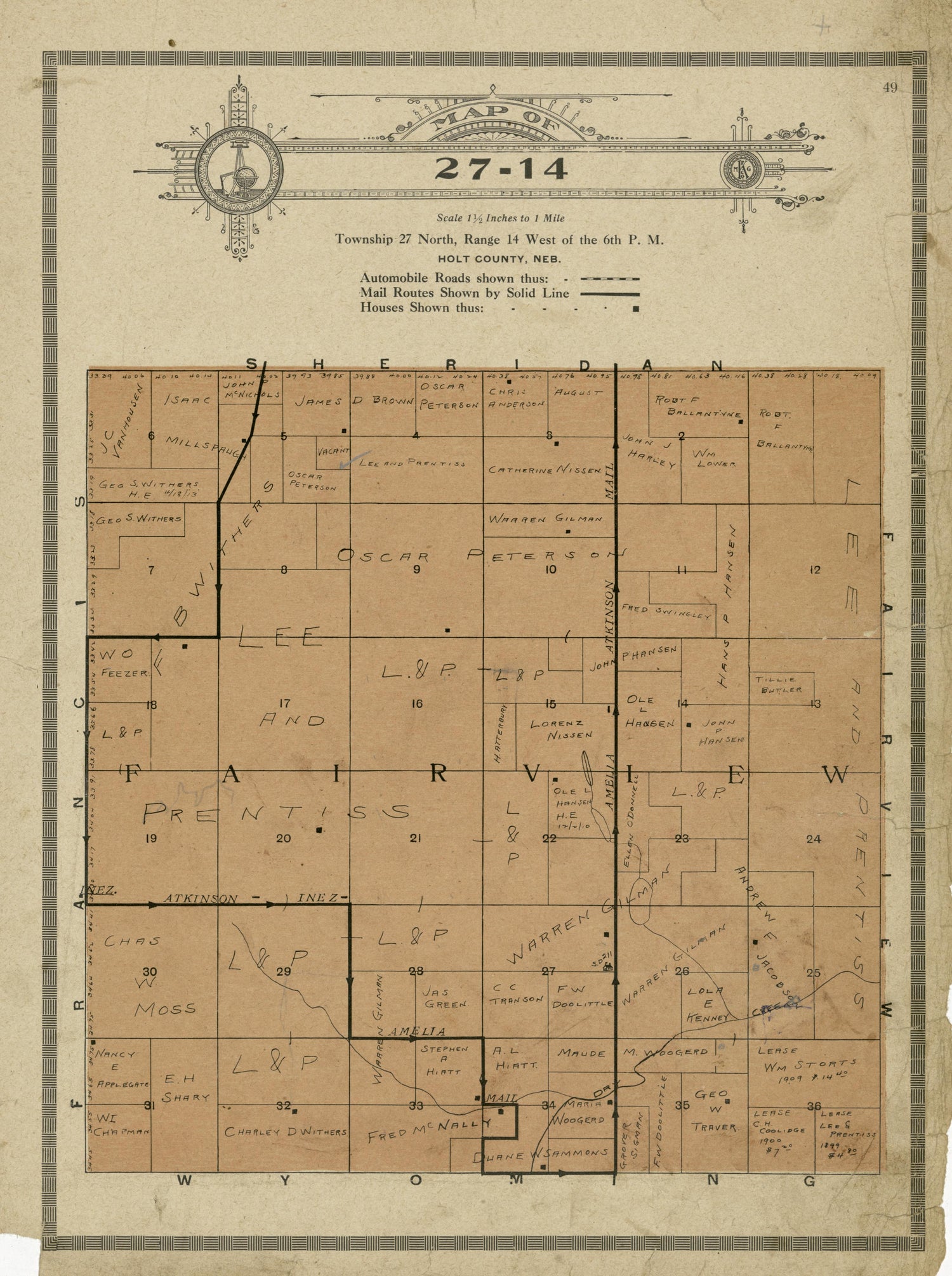 Map of 27-14 from Atlas and Plat Book of Holt County, Nebraska : Containing Outline Map of the County, Plats of All the Townships With Owners&