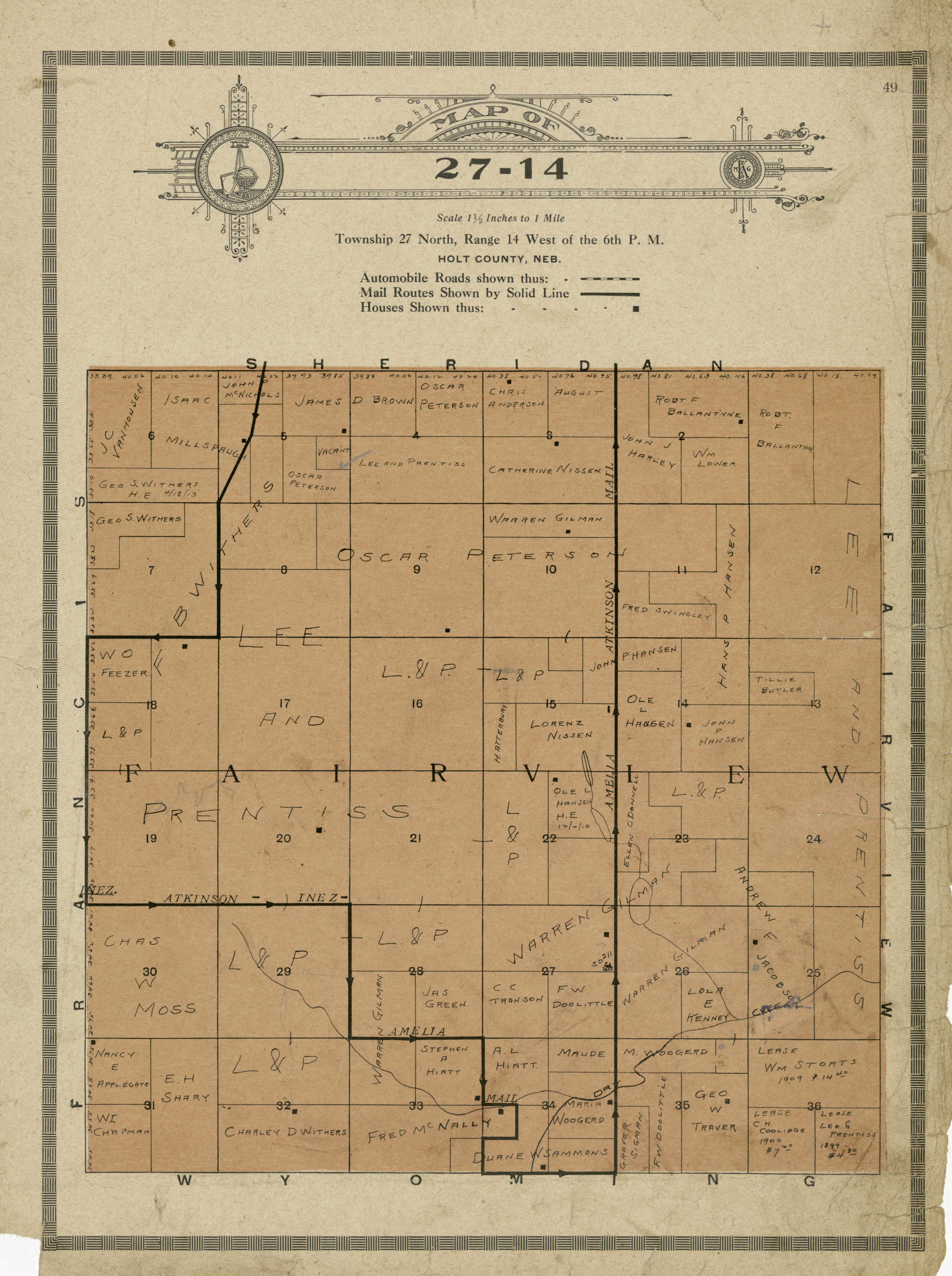 Map of 27-14 from Atlas and Plat Book of Holt County, Nebraska : Containing Outline Map of the County, Plats of All the Townships With Owners&