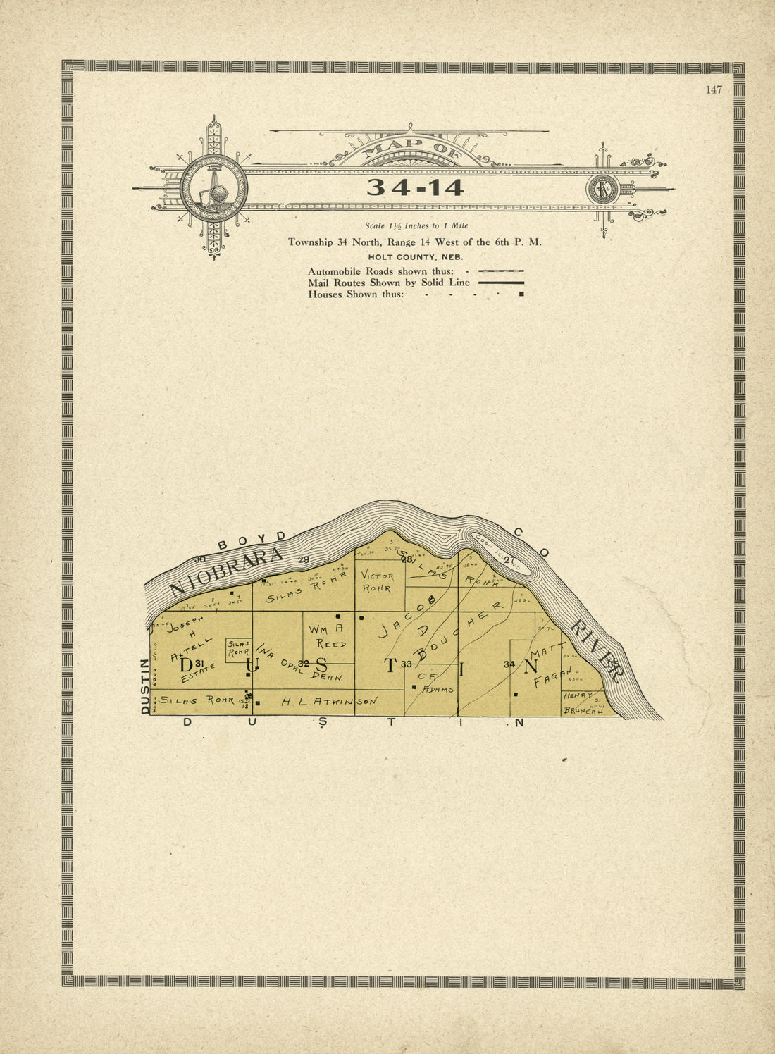 Map of 34-14 from Atlas and Plat Book of Holt County, Nebraska : Containing Outline Map of the County, Plats of All the Townships With Owners&