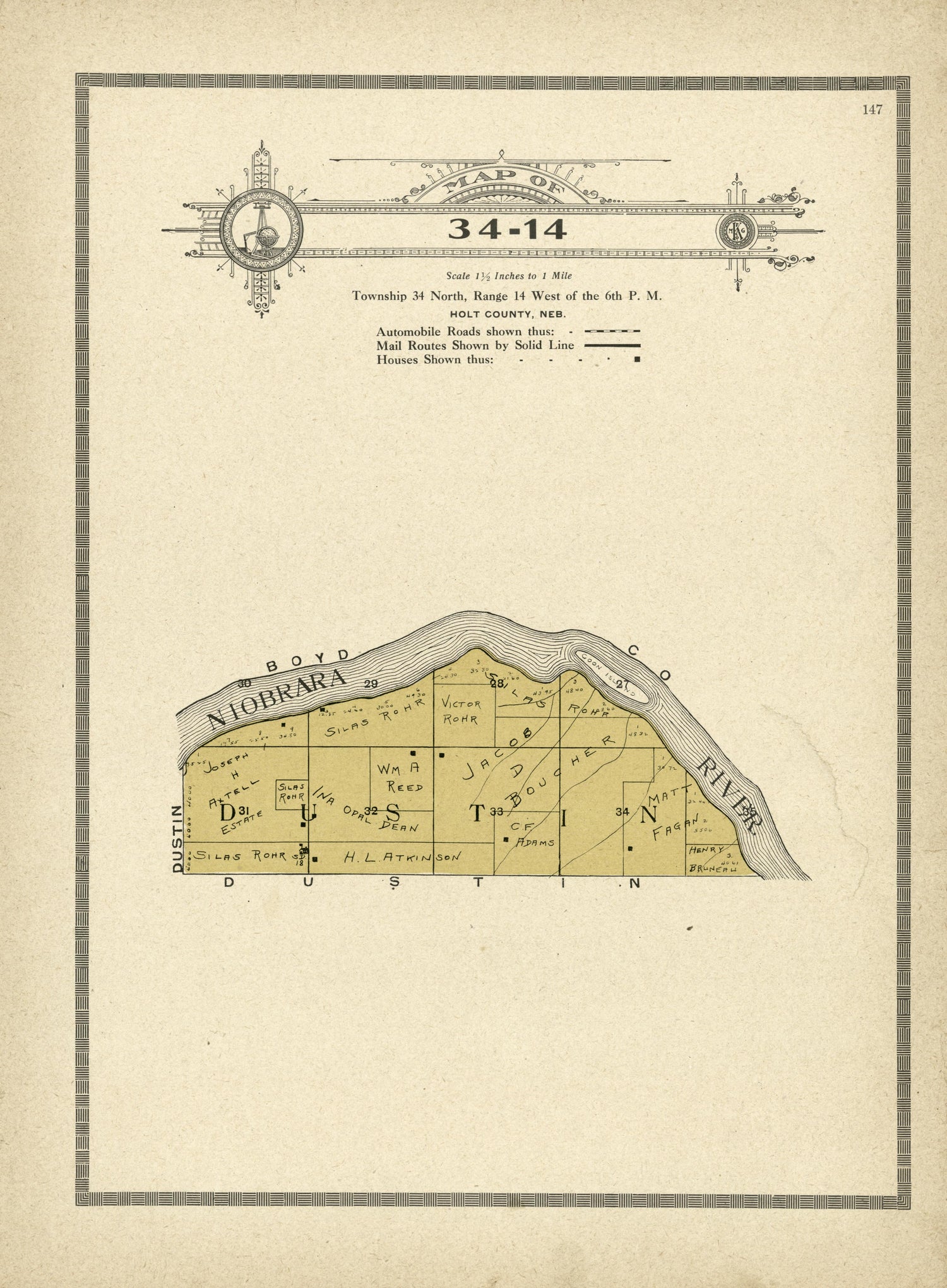 Map of 34-14 from Atlas and Plat Book of Holt County, Nebraska : Containing Outline Map of the County, Plats of All the Townships With Owners&