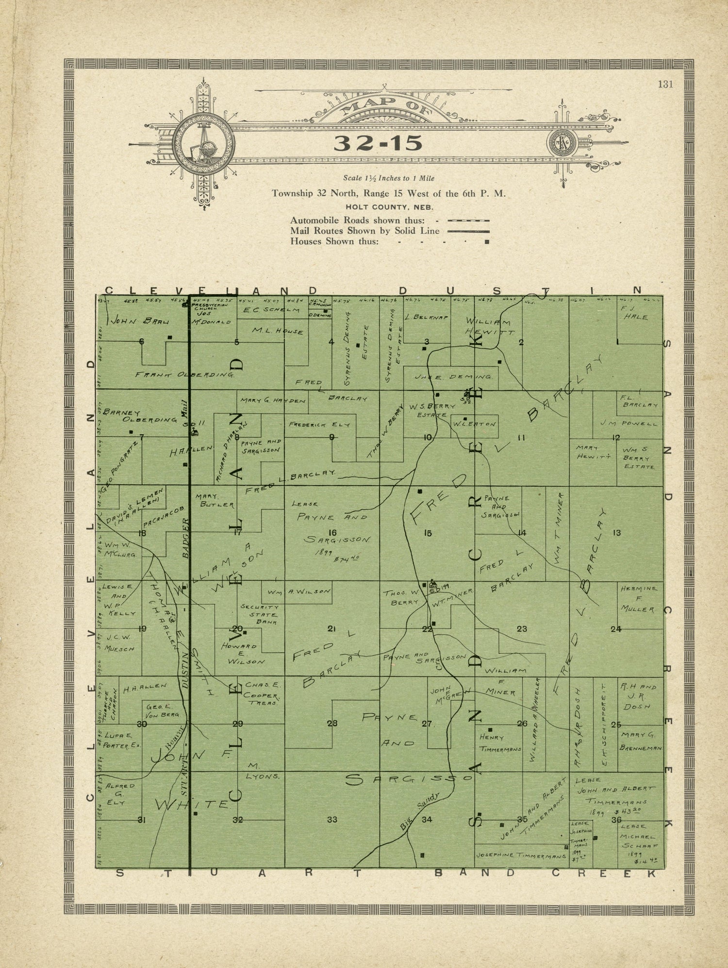 Map of 32-15 from Atlas and Plat Book of Holt County, Nebraska : Containing Outline Map of the County, Plats of All the Townships With Owners&