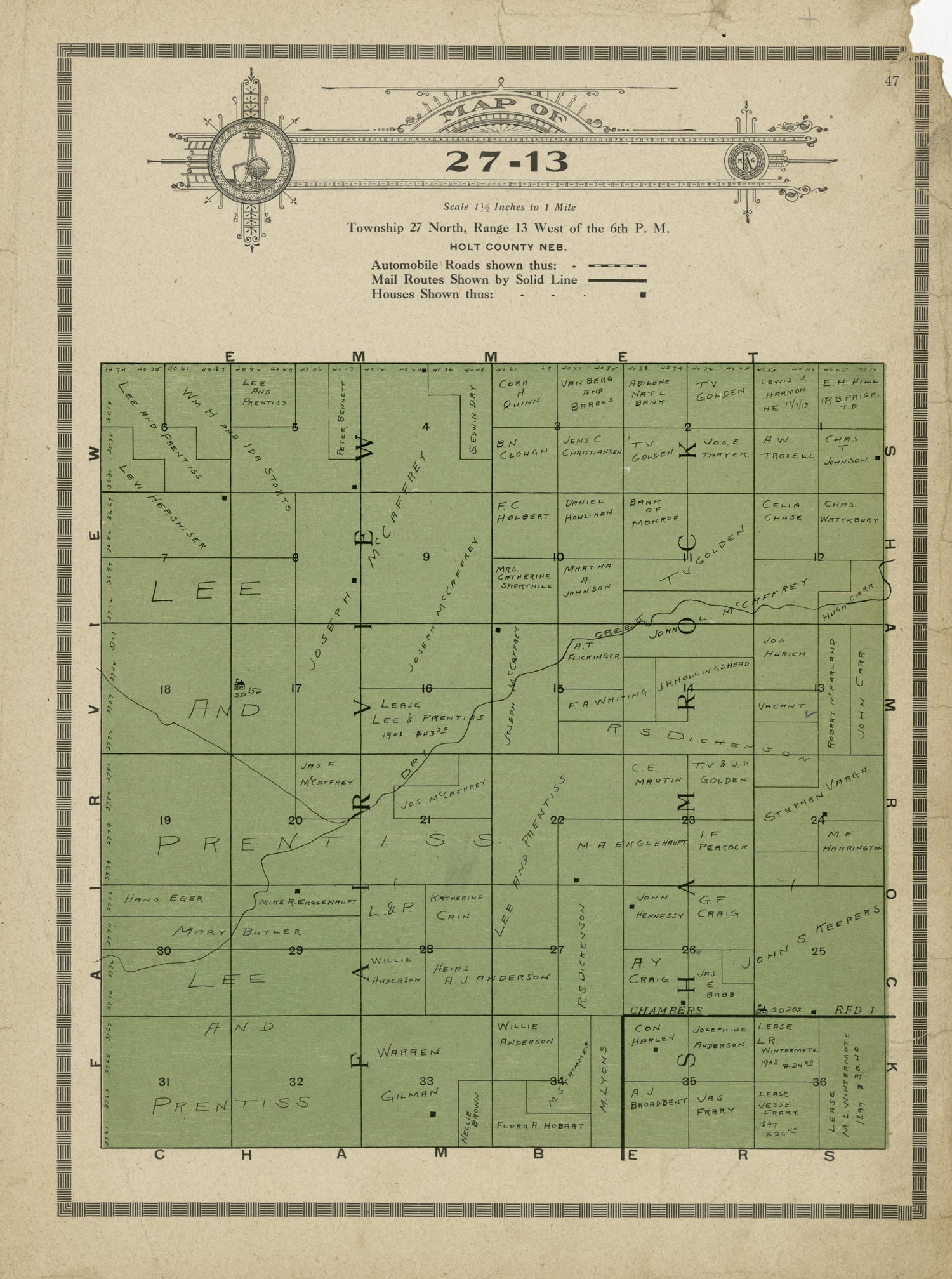 Map of 27-13 from Atlas and Plat Book of Holt County, Nebraska : Containing Outline Map of the County, Plats of All the Townships With Owners&