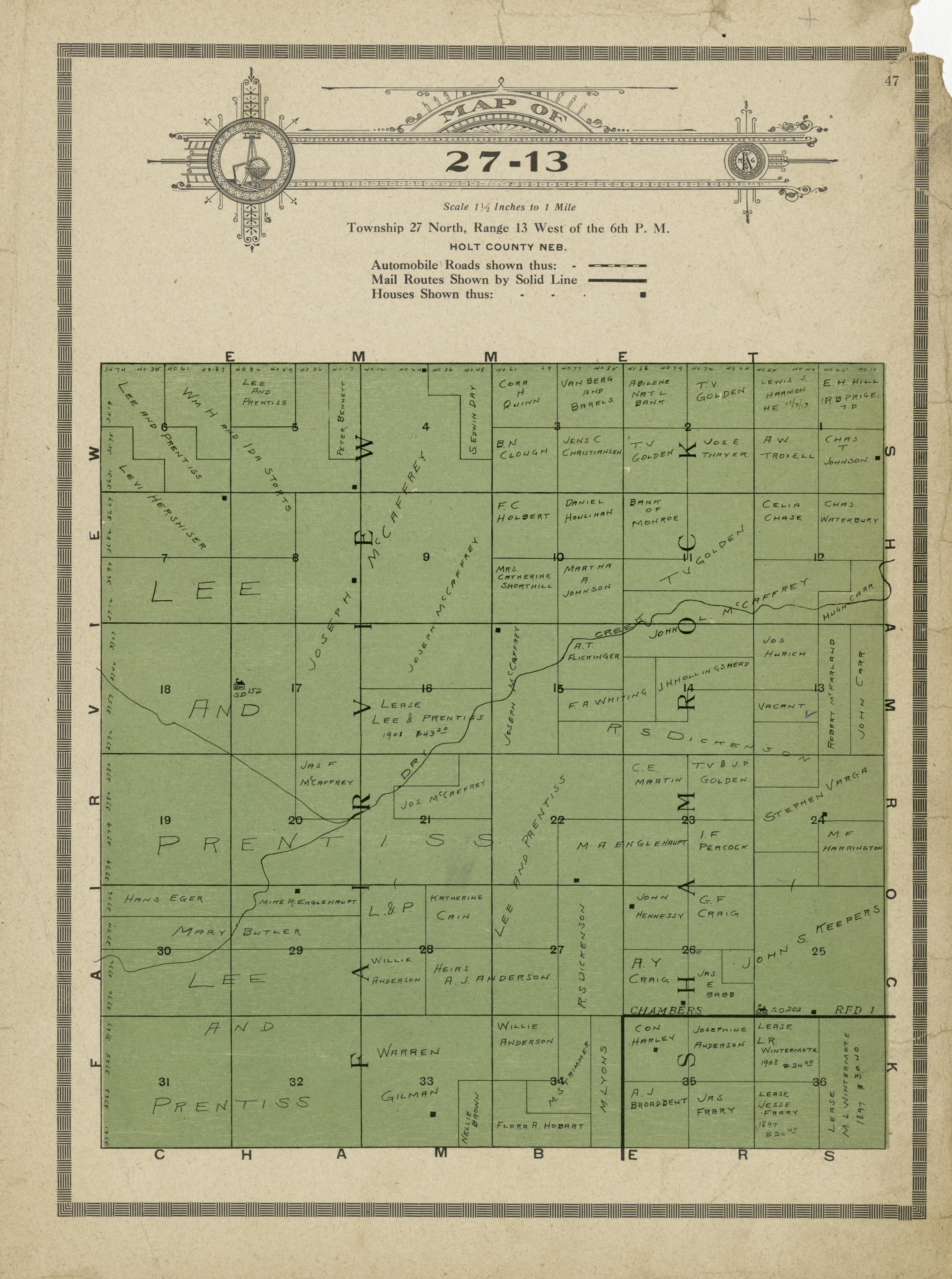 Map of 27-13 from Atlas and Plat Book of Holt County, Nebraska : Containing Outline Map of the County, Plats of All the Townships With Owners&