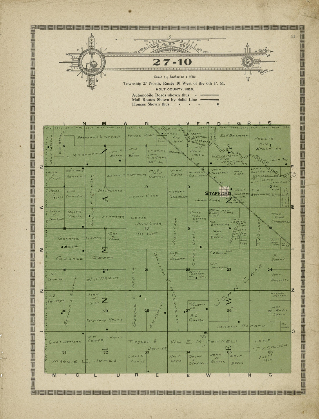 Map of 27-10 from Atlas and Plat Book of Holt County, Nebraska : Containing Outline Map of the County, Plats of All the Townships With Owners&