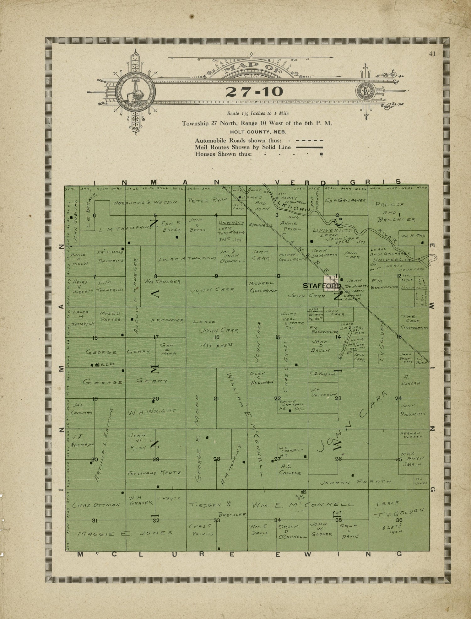 Map of 27-10 from Atlas and Plat Book of Holt County, Nebraska : Containing Outline Map of the County, Plats of All the Townships With Owners&