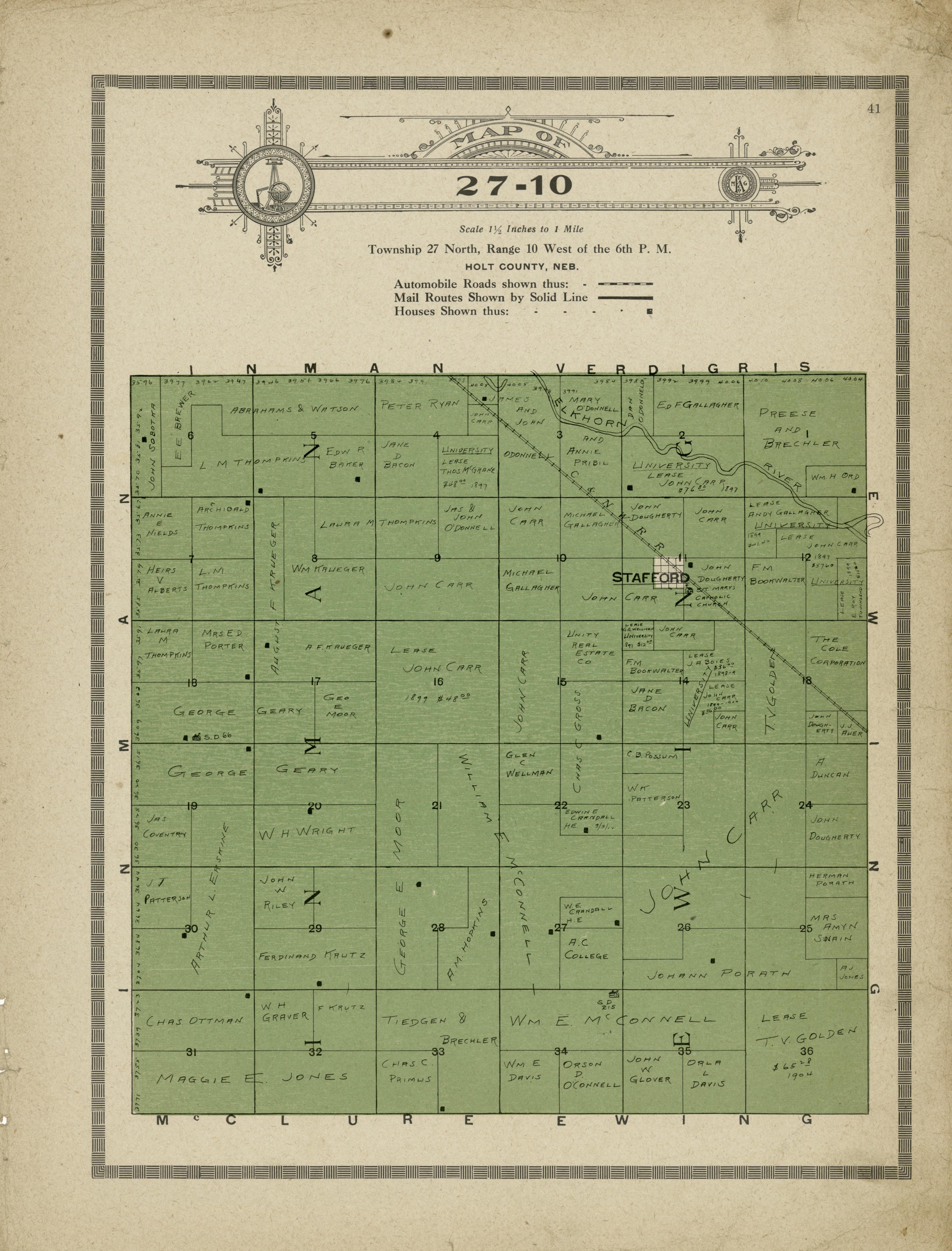Map of 27-10 from Atlas and Plat Book of Holt County, Nebraska : Containing Outline Map of the County, Plats of All the Townships With Owners&