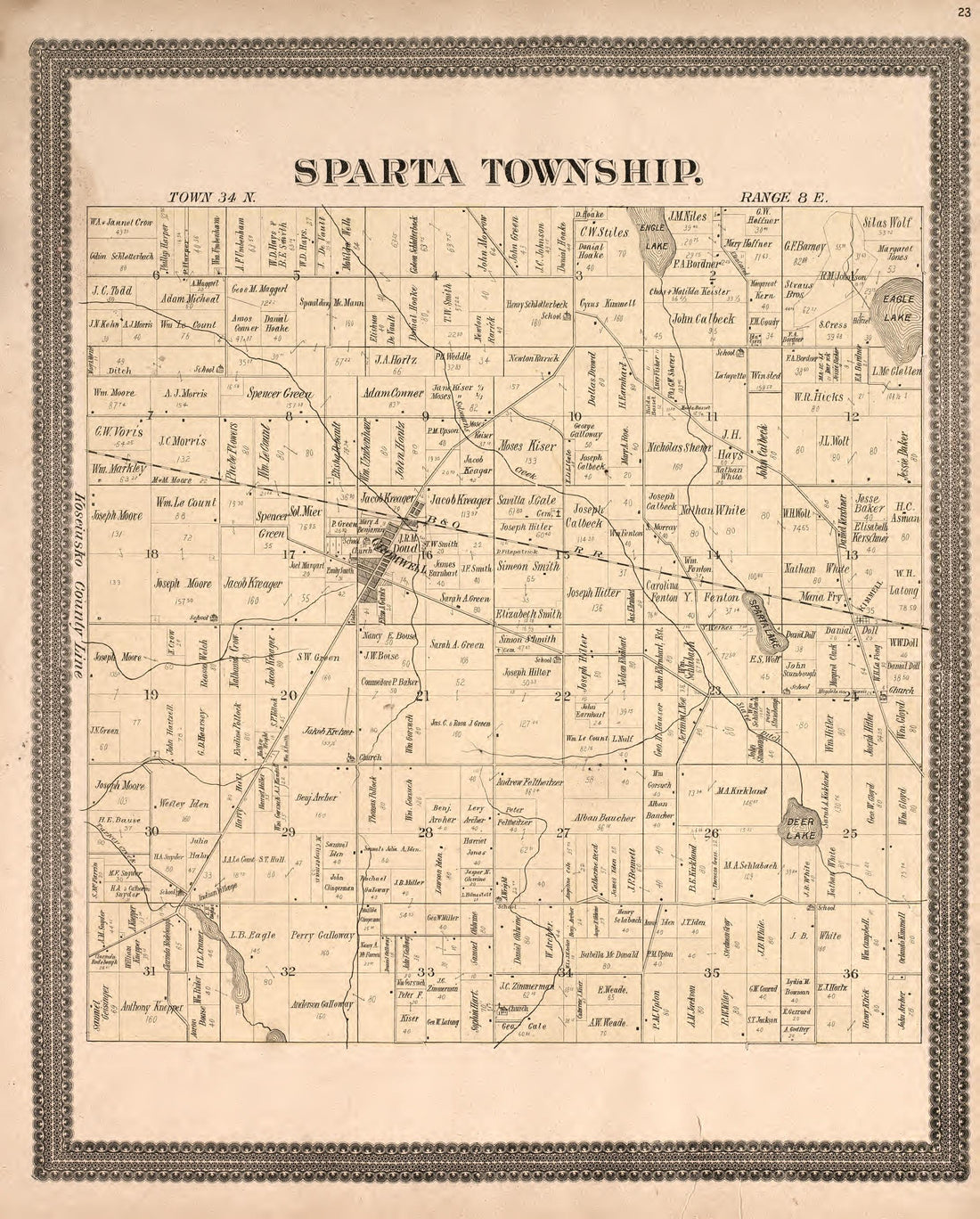 Sparta Township from Plat Book and Statistical Record of Noble County, Indiana : Containing a Brief History of the County, Townships, Cities and Larger Towns, Together With a Large Map of Indiana and Outline Map … 1893 by Relic Map Company