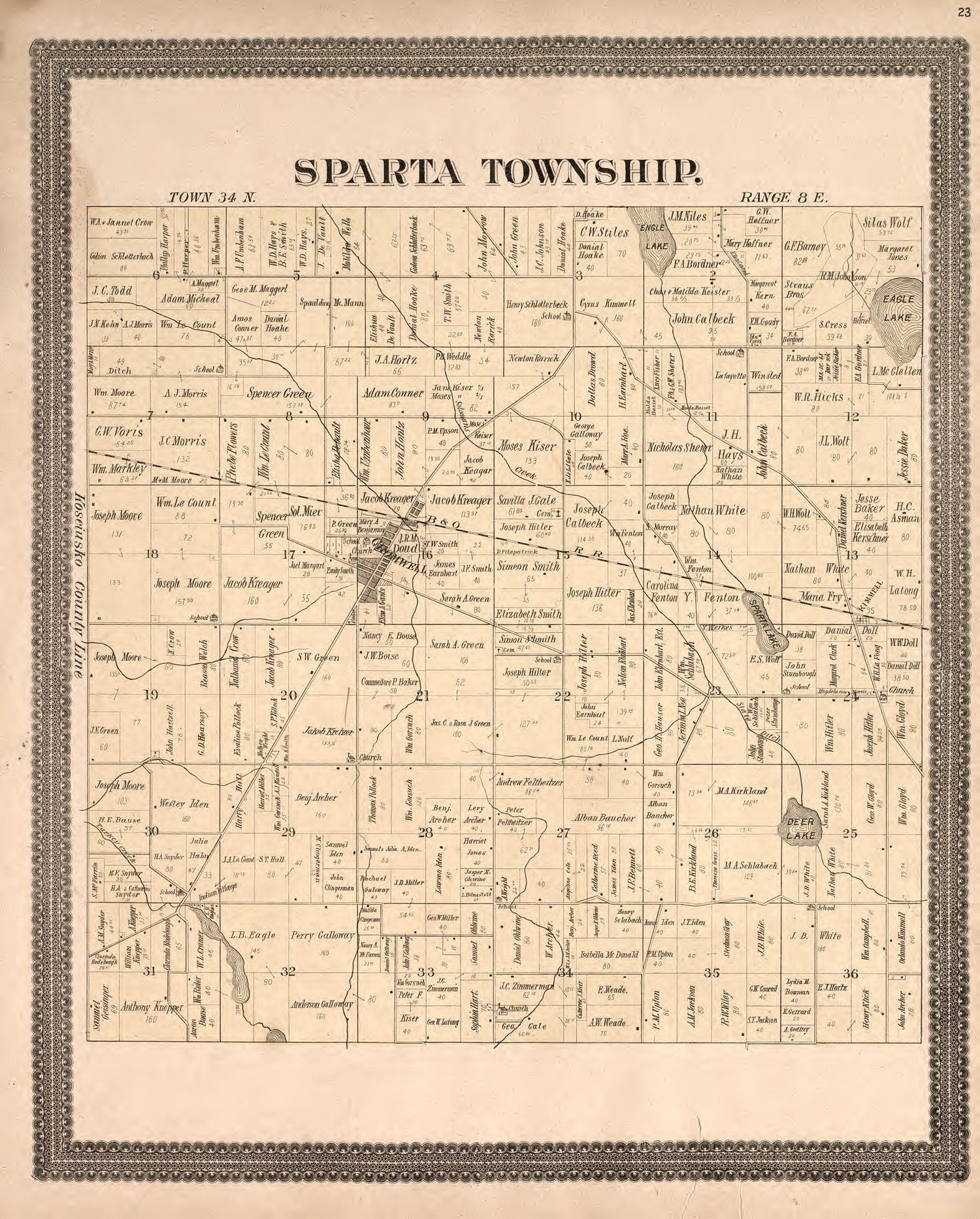 Sparta Township from Plat Book and Statistical Record of Noble County, Indiana : Containing a Brief History of the County, Townships, Cities and Larger Towns, Together With a Large Map of Indiana and Outline Map … 1893 by Relic Map Company