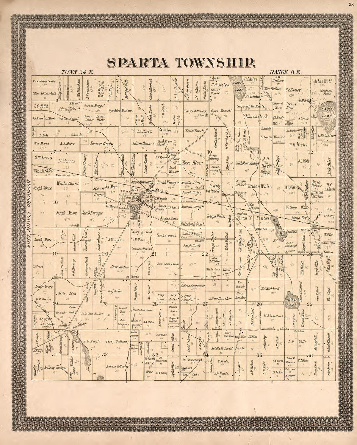 Sparta Township from Plat Book and Statistical Record of Noble County, Indiana : Containing a Brief History of the County, Townships, Cities and Larger Towns, Together With a Large Map of Indiana and Outline Map … 1893 by Relic Map Company
