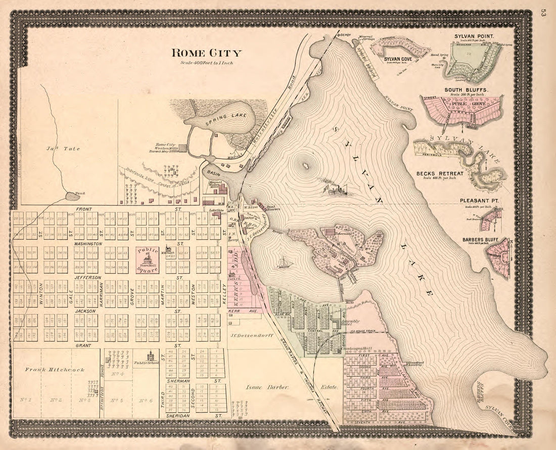 Rome City from Plat Book and Statistical Record of Noble County, Indiana : Containing a Brief History of the County, Townships, Cities and Larger Towns, Together With a Large Map of Indiana and Outline Map … 1893 by Relic Map Company
