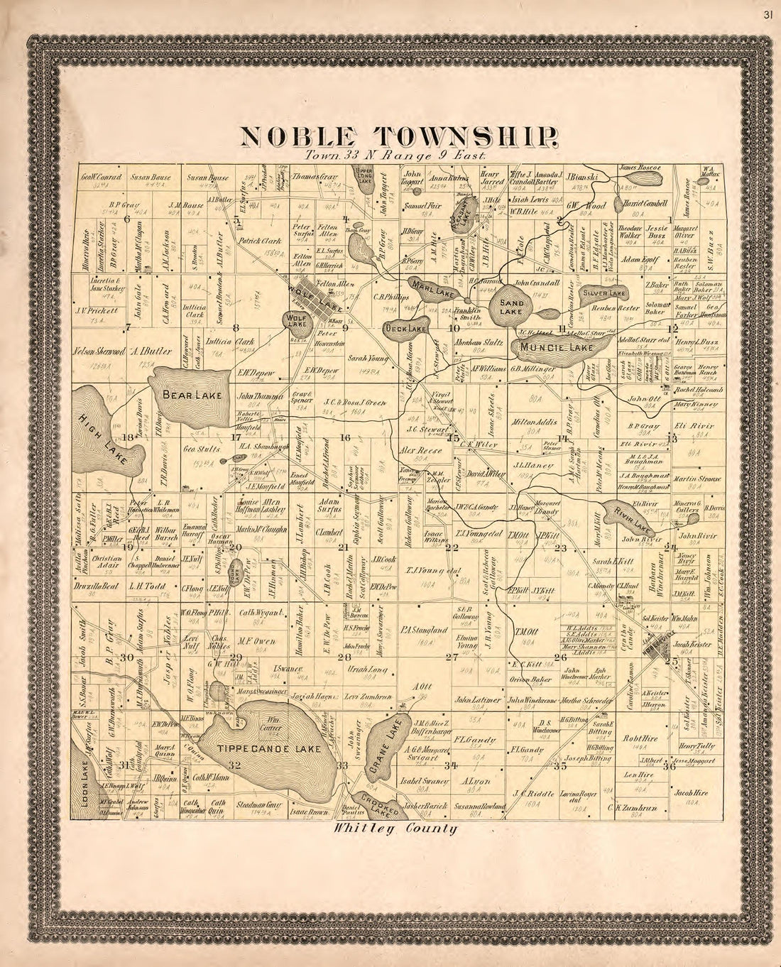 Noble Township from Plat Book and Statistical Record of Noble County, Indiana : Containing a Brief History of the County, Townships, Cities and Larger Towns, Together With a Large Map of Indiana and Outline Map … 1893 by Relic Map Company