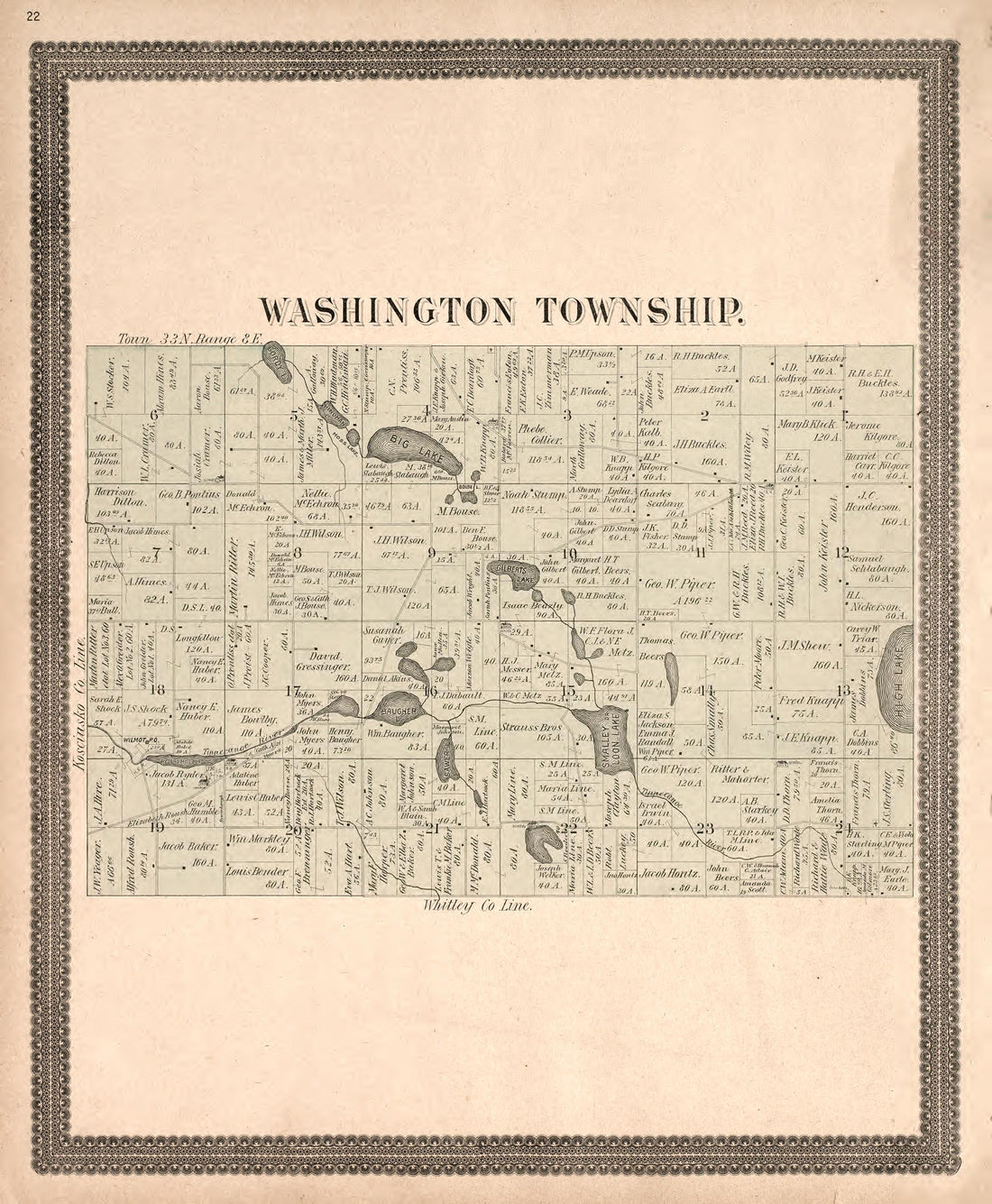 Washington Township from Plat Book and Statistical Record of Noble County, Indiana : Containing a Brief History of the County, Townships, Cities and Larger Towns, Together With a Large Map of Indiana and Outline Map … 1893 by Relic Map Company