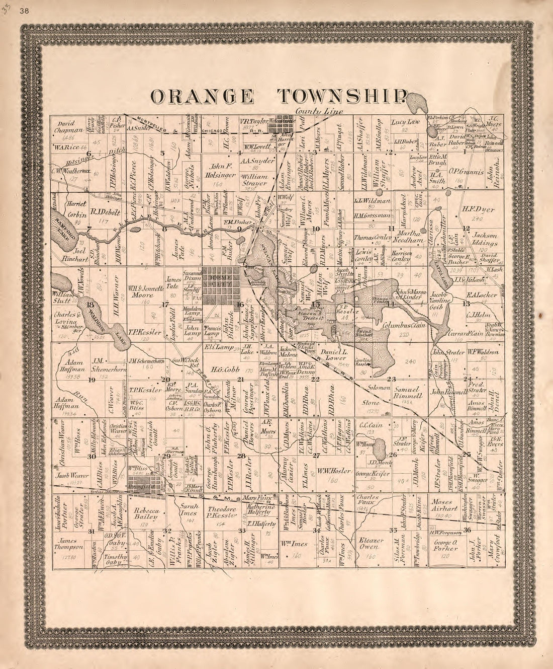 Orange Township from Plat Book and Statistical Record of Noble County, Indiana : Containing a Brief History of the County, Townships, Cities and Larger Towns, Together With a Large Map of Indiana and Outline Map … 1893 by Relic Map Company