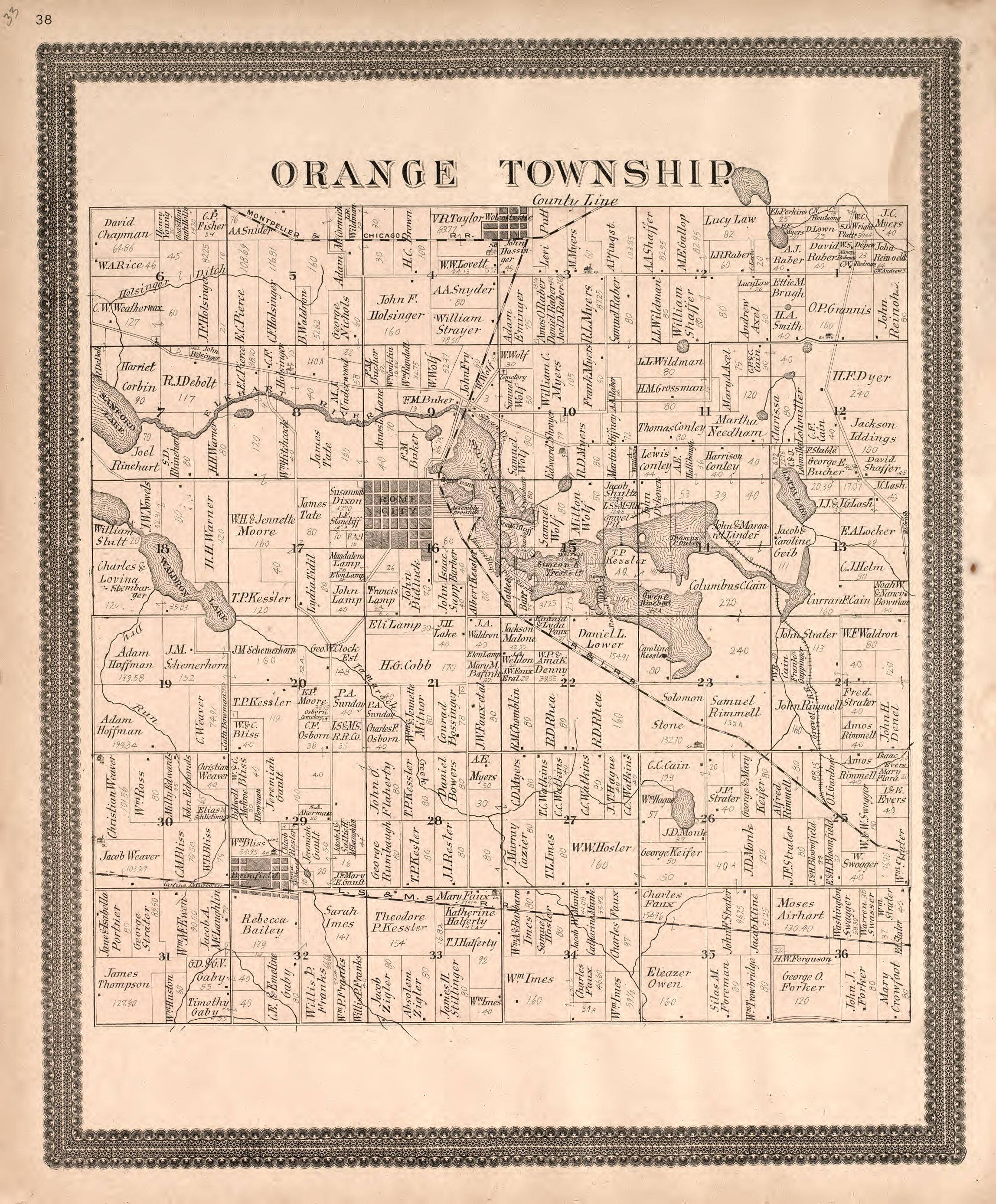 Orange Township from Plat Book and Statistical Record of Noble County, Indiana : Containing a Brief History of the County, Townships, Cities and Larger Towns, Together With a Large Map of Indiana and Outline Map … 1893 by Relic Map Company