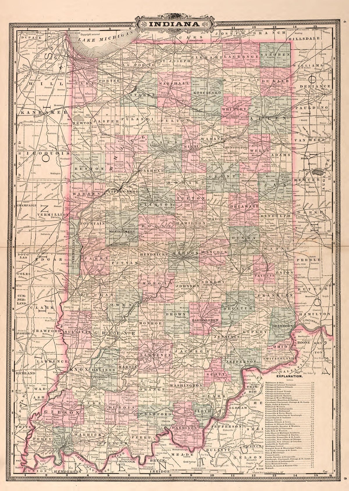 Indiana from Plat Book and Statistical Record of Noble County, Indiana : Containing a Brief History of the County, Townships, Cities and Larger Towns, Together With a Large Map of Indiana and Outline Map … 1893 by Relic Map Company